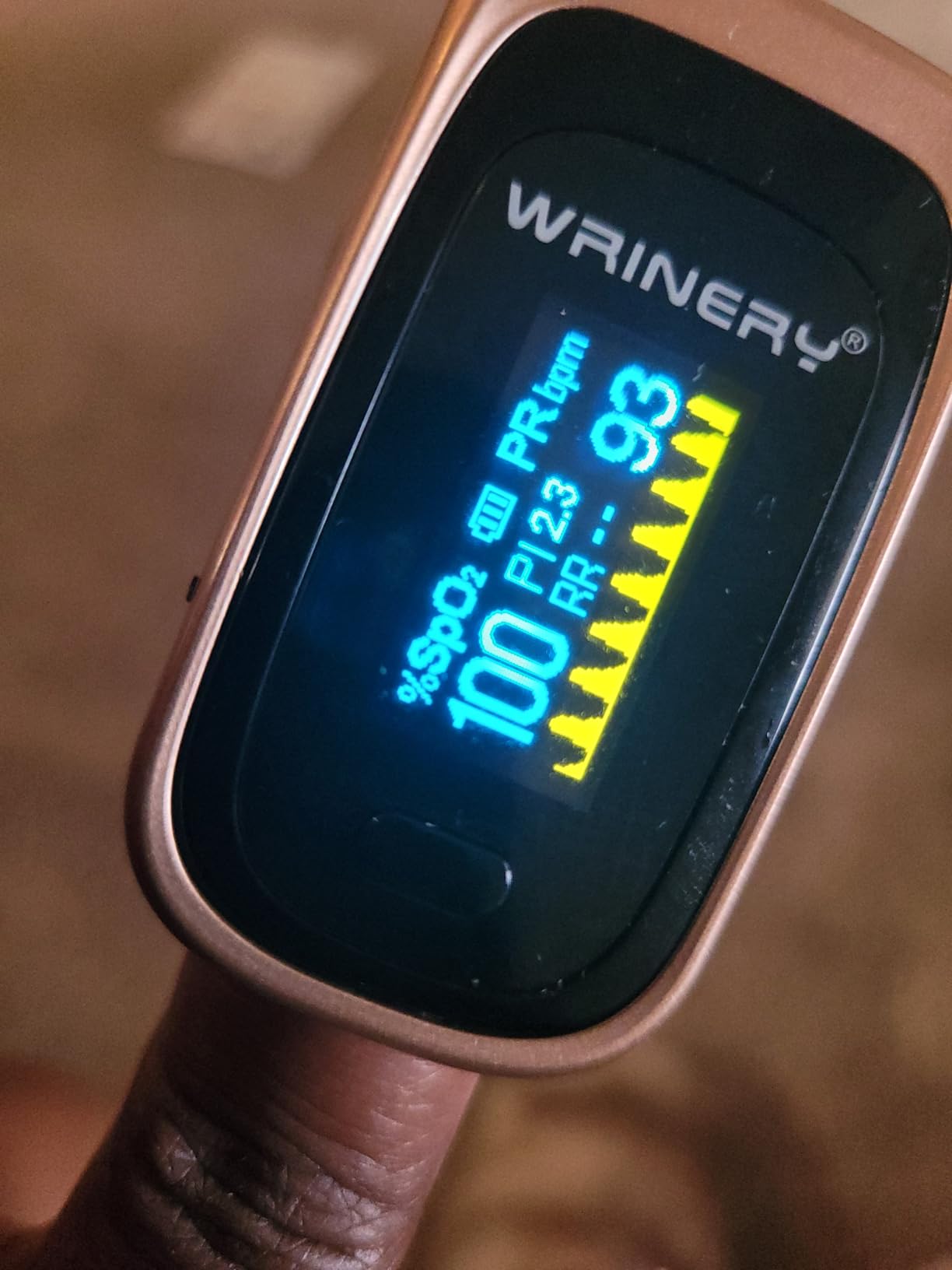 Oxygen Saturation Monitor, Wrinery Premium Pulse Oximeter Fingertip, Oxygen Monitor, O2 Saturation Monitor, OLED Portable Oximetry with Batteries, Lanyard (Rose gold-Royal black) customer photo 1