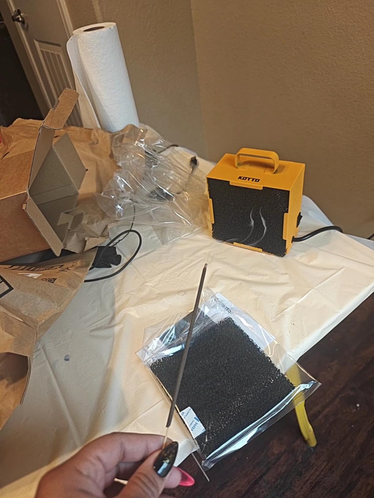 KOTTO Solder Smoke Absorber Remover Fume Extractor Smoke Prevention Absorber DIY Working Fan for Soldering Station (Yellow) customer photo 2
