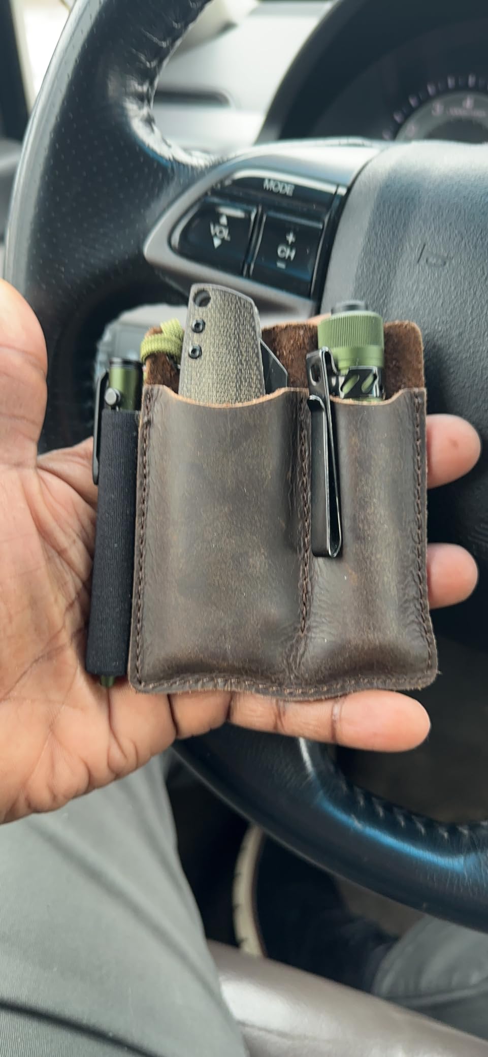 EDC Leather Pocket Organizer, Pocket Slip, Pocket Knife Pouch, EDC Carrier, with Pen Loop, Everyday Carry Organizers, Full Grain Leather. Chestnut. customer photo 1