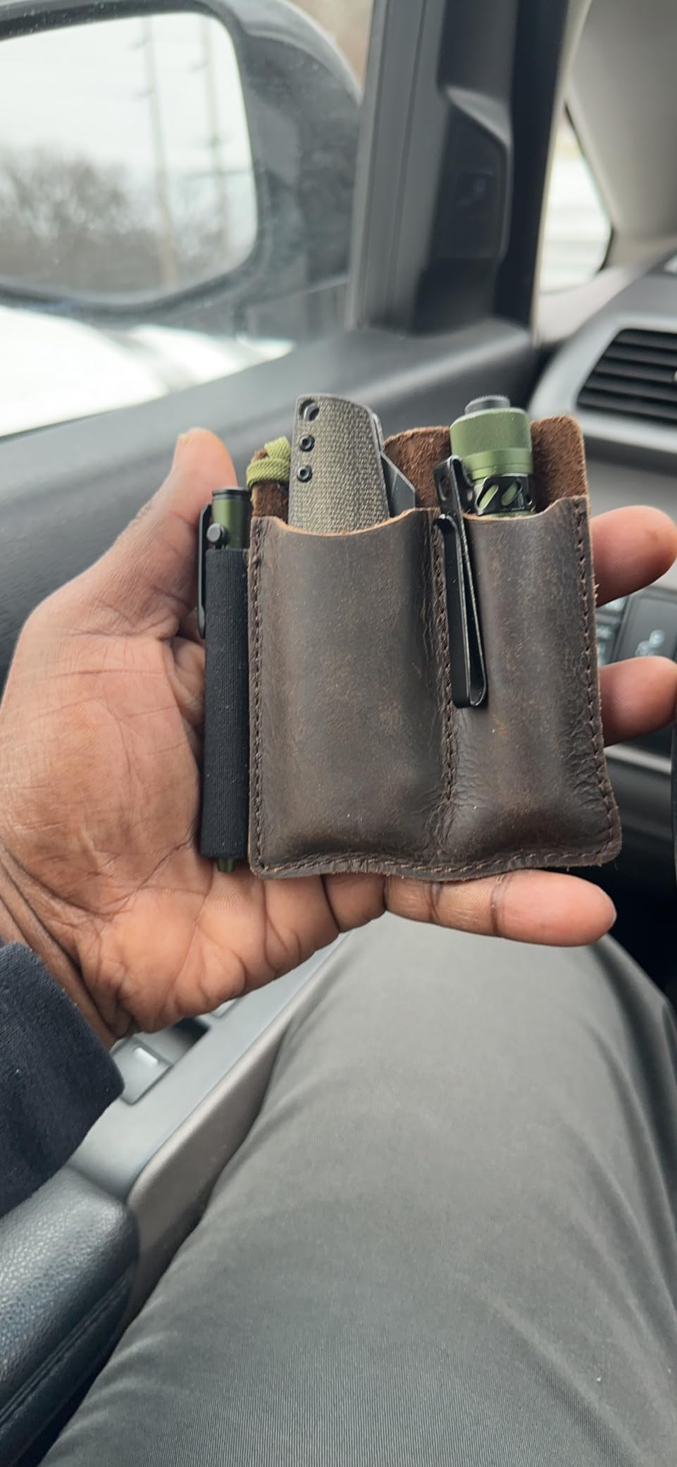 EDC Leather Pocket Organizer, Pocket Slip, Pocket Knife Pouch, EDC Carrier, with Pen Loop, Everyday Carry Organizers, Full Grain Leather. Chestnut. customer photo 2
