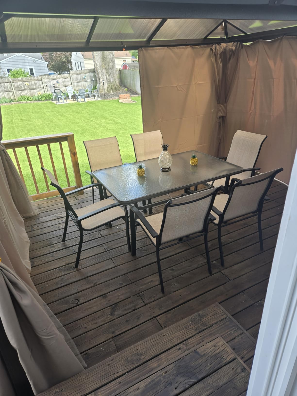 YOLENY 10'x13' Hardtop Gazebo, Outdoor Polycarbonate Double Roof Canopy, Aluminum Frame Permanent Pavilion with Curtains and Netting, Sunshade for Garden, Lawns, Patio customer photo 2