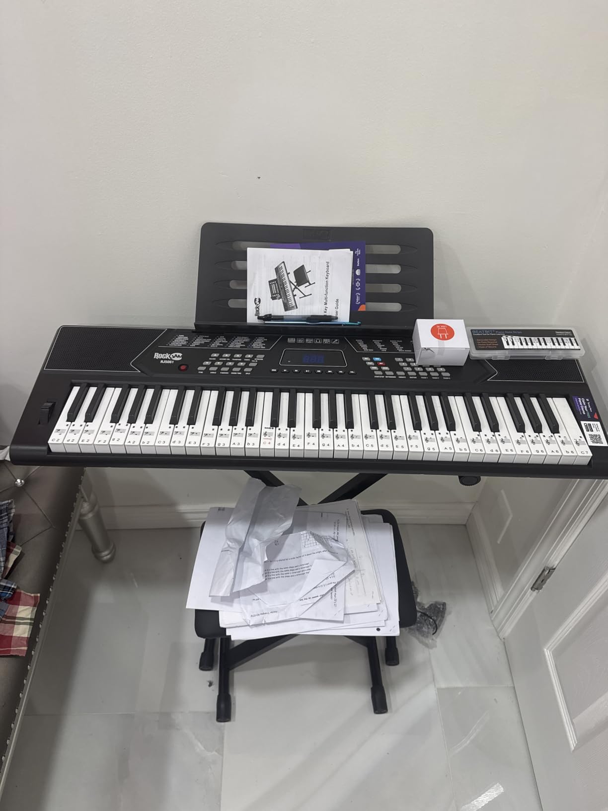 RockJam 61 Key Keyboard Piano Stand With Pitch Bend Kit, Piano Bench, Headphones, Simply Piano App & Keynote Stickers customer photo 1