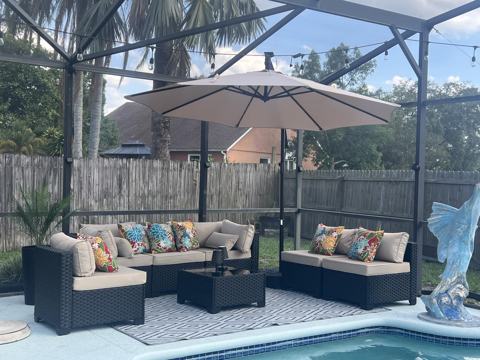 Valita 7 Pieces Outdoor Wicker Furniture Conversation Set Patio Sectional Sofa Set Glass Table with Non-Slip Cushions Furniture Cover customer photo 2