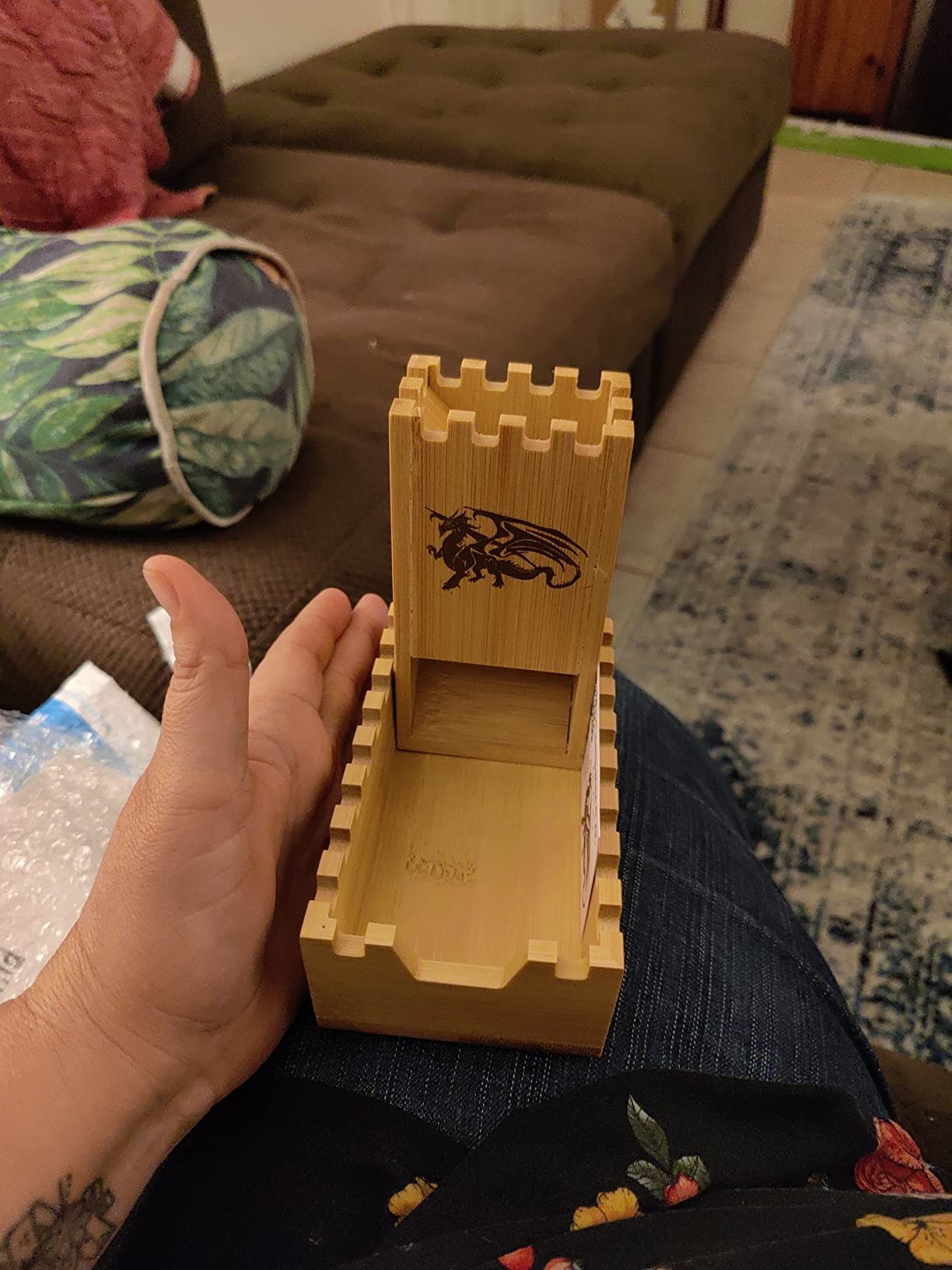 Bamboo Dice Tower | Special Edition Wooden Rolling Case | Perfect for DM's, Mini Games, RPG Players, DND, Dungeons and Dragons | Foldable Handcrafted Wood Die Roller Castle | Collapsible Chest customer photo 1