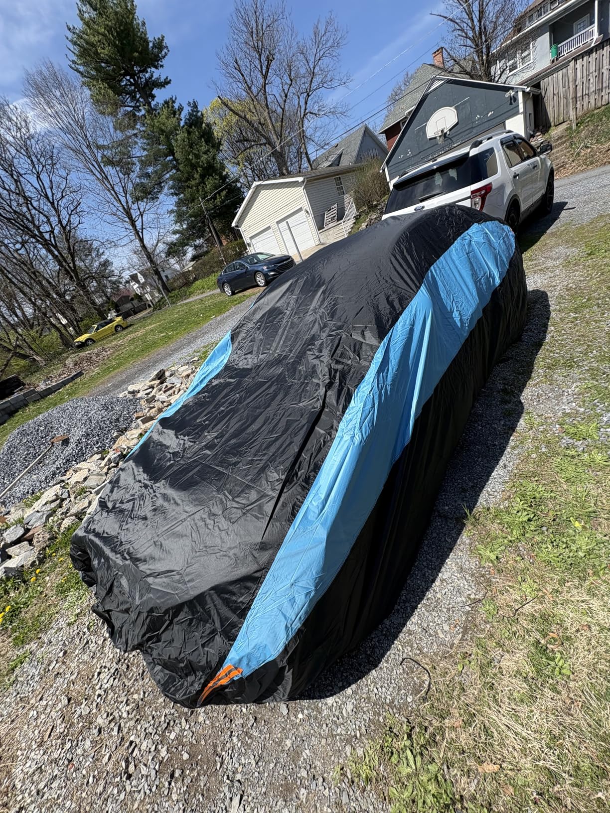 MORNYRAY Waterproof Car Cover All Weather Snowproof UV Protection Windproof Outdoor Full car Cover, Universal Fit for Sedan (Fit Sedan Length 194-206 inch, Blue) customer photo 2