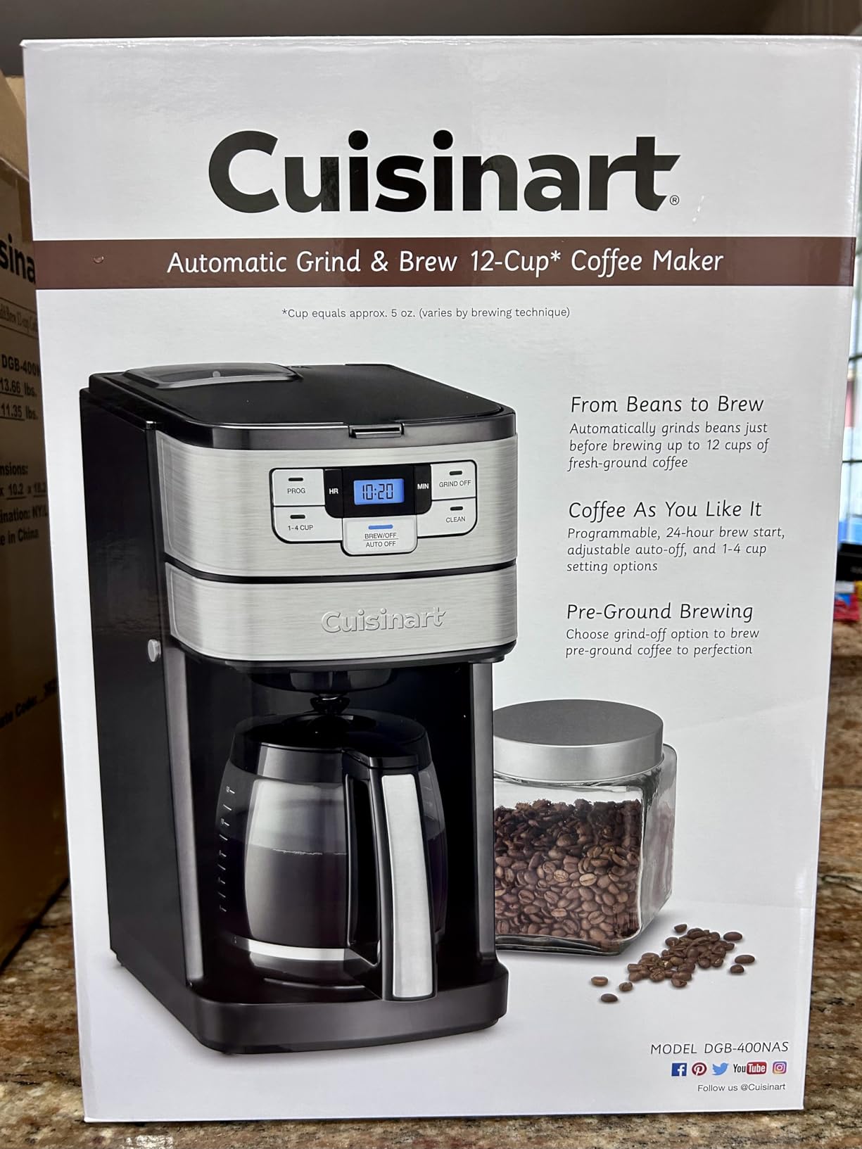 Cuisinart Automatic Grind & Brew 12-Cup Coffee Maker with Blade Grinder, Programmable Coffee Machine Glass Carafe with 1-4 Cup Setting, Brew Pause, Grind-Off Option, DGB-400NAS, Black/Stainless Steel customer photo 1
