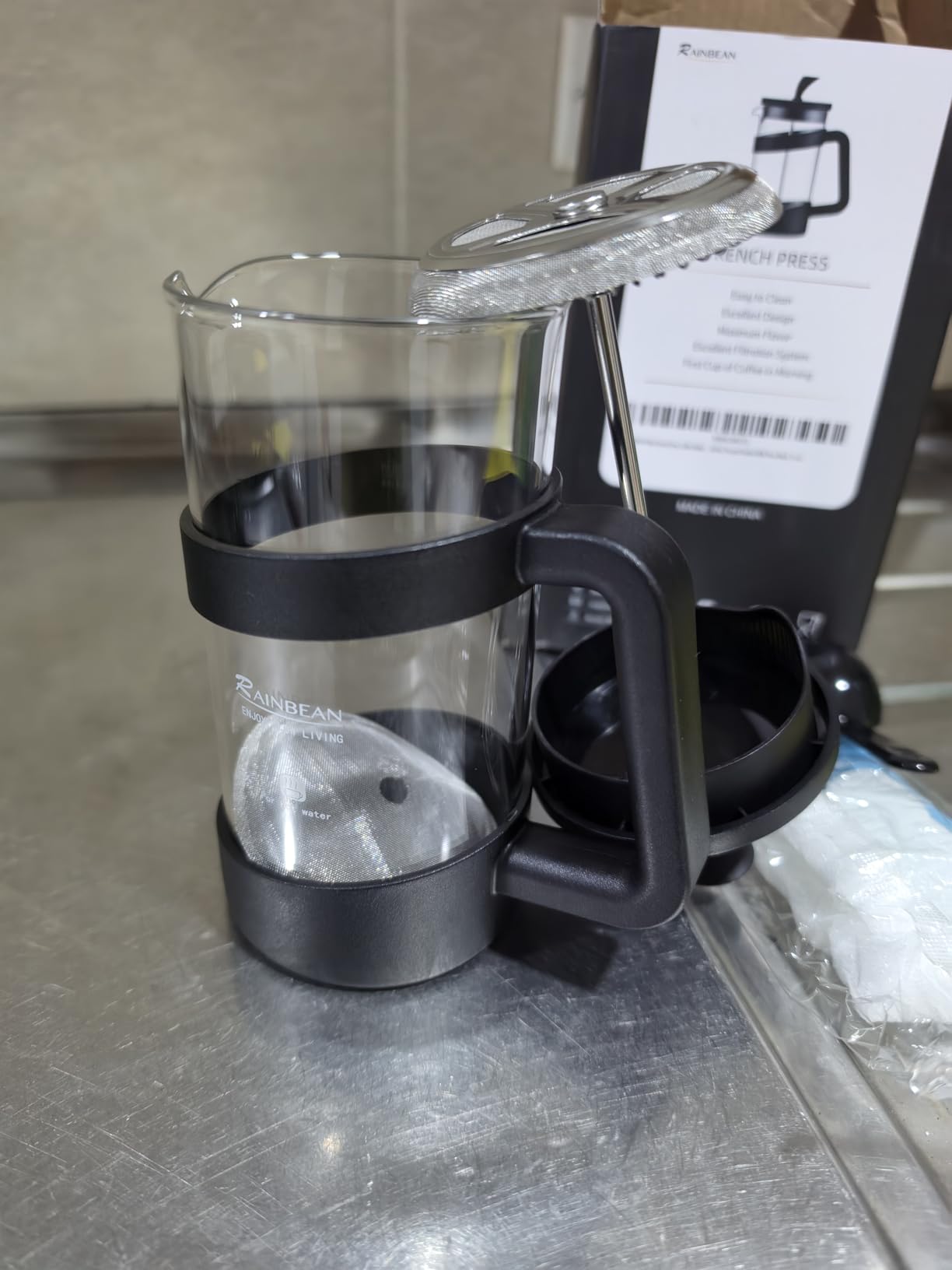 RAINBEAN Mini French Press Coffee Maker, 12 oz, Camping Coffee Press Pot, Small French Press, Tea and Frothed Milk Press (Black, 12 oz) customer photo 1