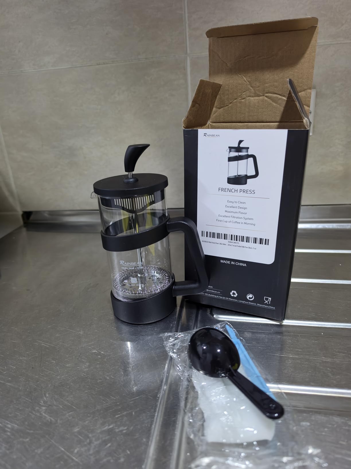 RAINBEAN Mini French Press Coffee Maker, 12 oz, Camping Coffee Press Pot, Small French Press, Tea and Frothed Milk Press (Black, 12 oz) customer photo 2