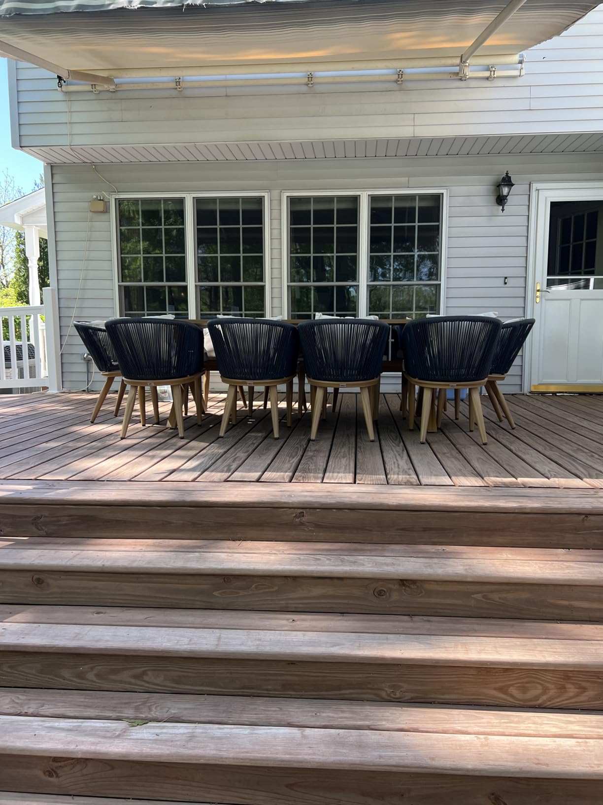 PURPLE LEAF 9 Pieces Patio Dining Set Wicker Outdoor Furniture Rectangular Table and Chairs Set for Garden Deck Teak-Finish Aluminum Frame Backyard Kitchen Set, Cushions and Pillows Included customer photo 1