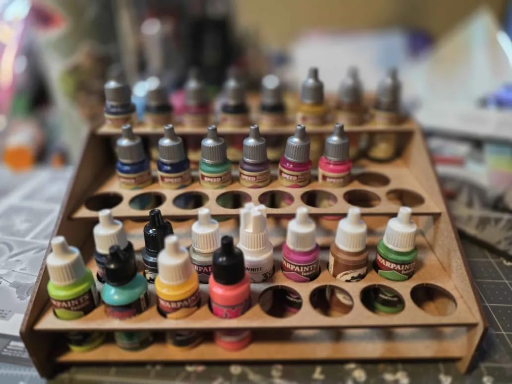 PROSCALE Universal Paint Organizer Rack for Miniatures Modeling Paint Holder for all kind of Bottles + Brush/Tool Slots Compatible with Citadel, Vallejo, Army Painter, Tamiya, others (Module B) customer photo 2