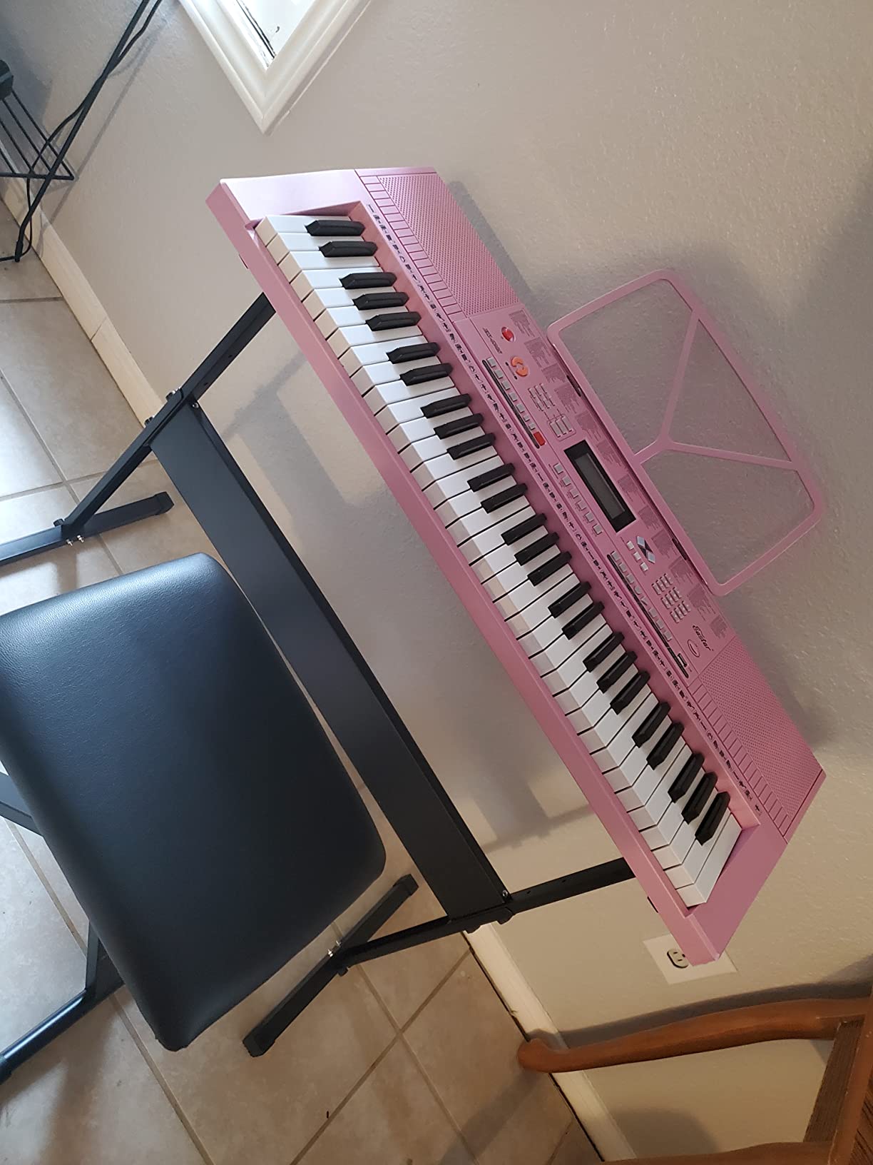 Eastar Electronic Keyboard Piano Kit 61 Key for Beginner Children, Digital E Piano with Stand, Bench, Music Stand and Microphone, Pink, Musical Instruments Gift for Kids customer photo 1