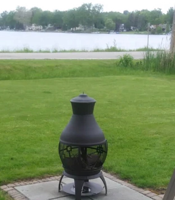 Giantex Wood Burning Chiminea, Heavy Duty Fireplace Chiminea Wooden Fire Pit with 2-Piece Log Grate, Premium Rain Cap & Fire Poker, 360°Fire Retardant Mesh Cover, Ideal for Garden, Patio, Backyard customer photo 1