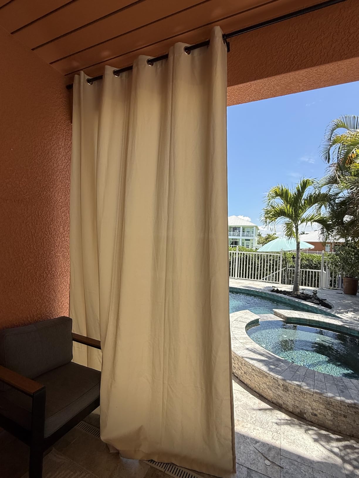 BONZER Waterproof Outdoor Curtains for Patio, Premium Thick Privacy Weatherproof Grommet Outside Curtains for Porch, Pergola, Cabana, 1 Panel, 54W x 84L inch, Cream customer photo 1