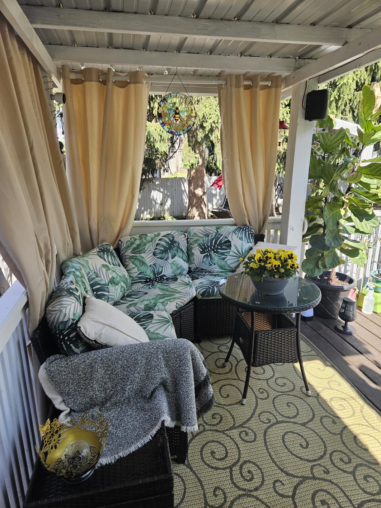 BONZER Waterproof Outdoor Curtains for Patio, Premium Thick Privacy Weatherproof Grommet Outside Curtains for Porch, Pergola, Cabana, 1 Panel, 54W x 84L inch, Cream customer photo 2