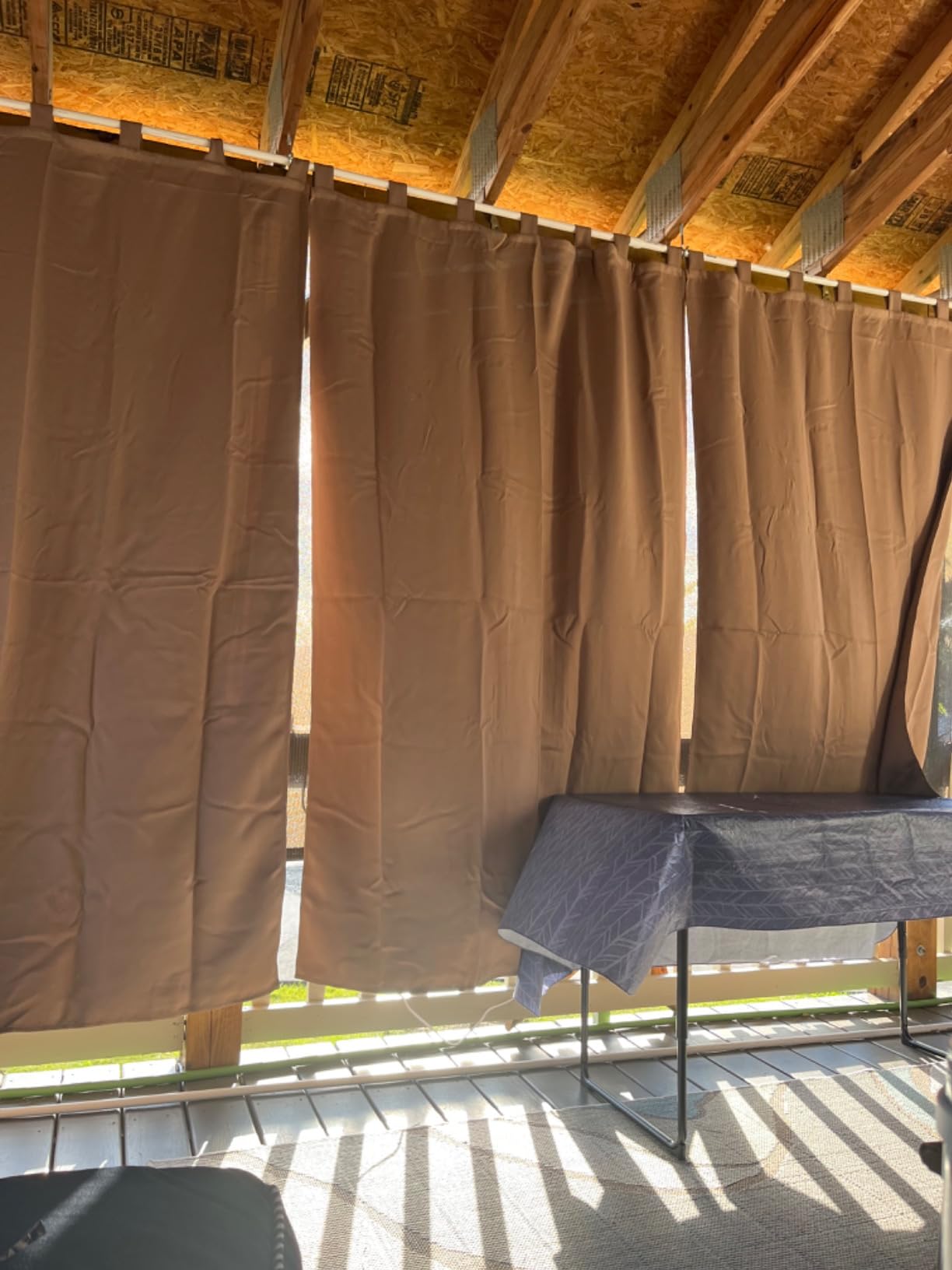 StangH Outdoor Curtains for Patio - Thick Fabric Heavy Duty Waterproof Curtain Panel Prevent Rain and Wind in, Grommet Top Blackout Drapes for Lanai/Porch, W100 x L84, Natural Beige, 1 Panel customer photo 2