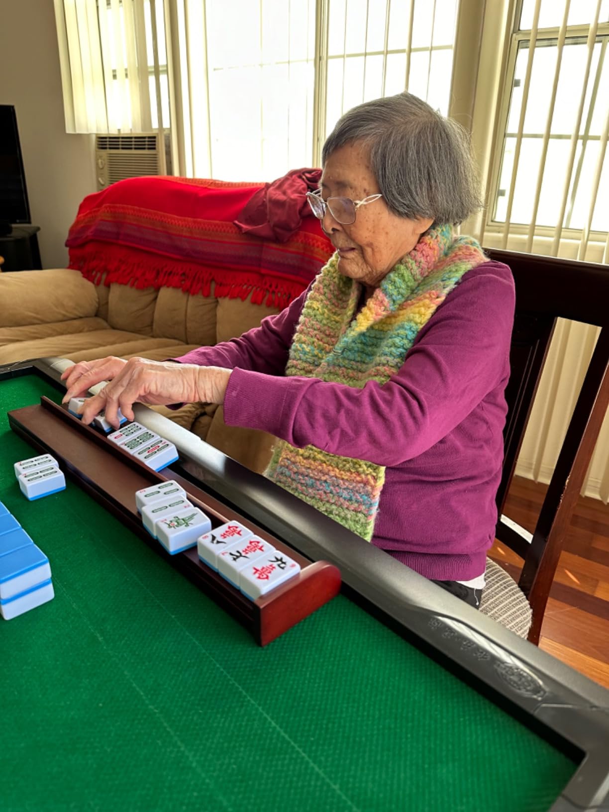 Gray Ultra Thin Folding Automatic Mahjong Table 36mm American Mahjong Numbered Tiles + 4 Racks+ Hard Tabletop Cover customer photo 2