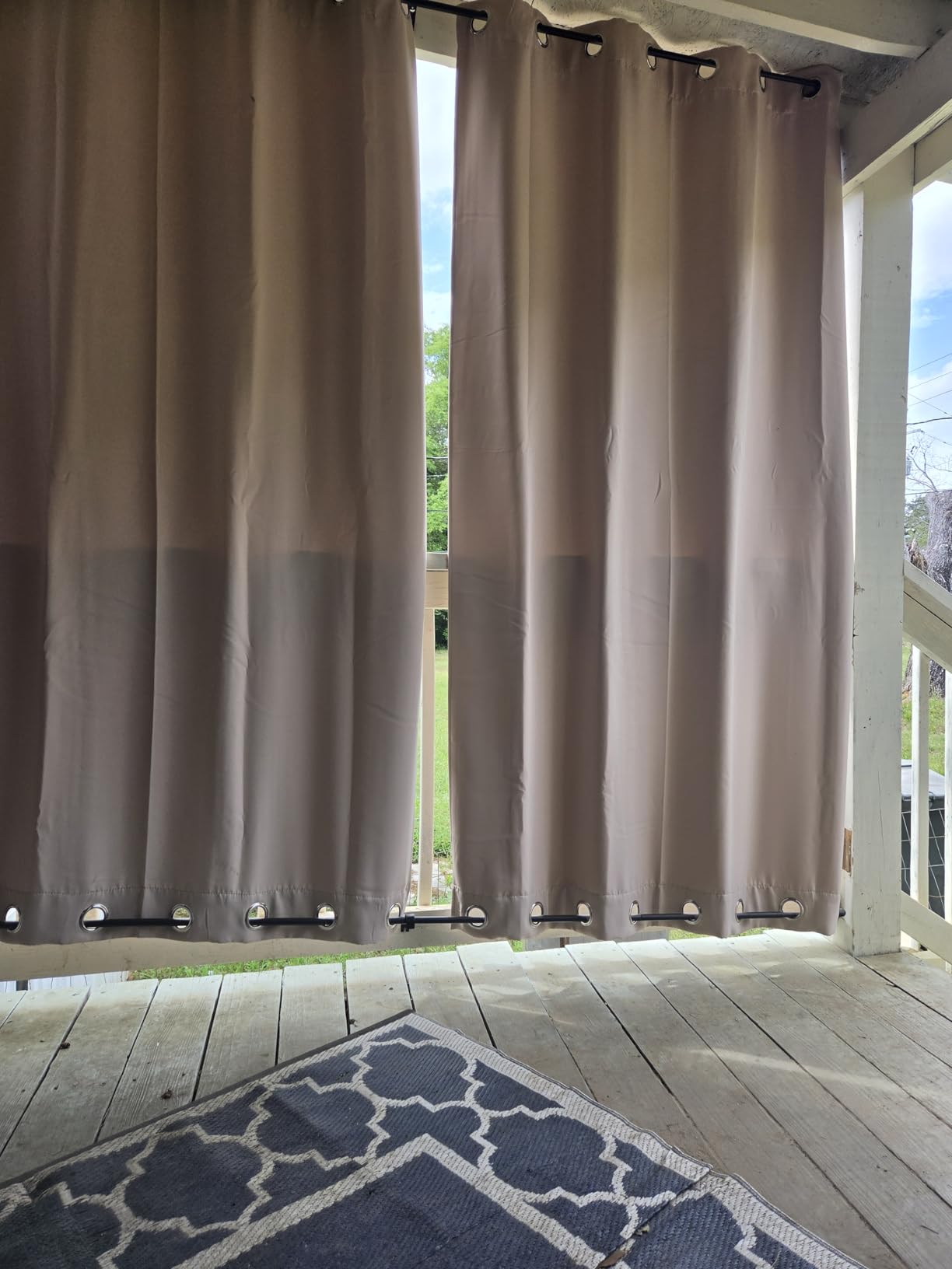 NICETOWN Weighted Outdoor Curtains for Patio Waterproof 84 inches Long 2 Panels, Windproof Drapes Top & Bottom Grommets, Thermal Insulated Blinds Keep Privacy for Yard/Porch, Biscotti Beige, 52