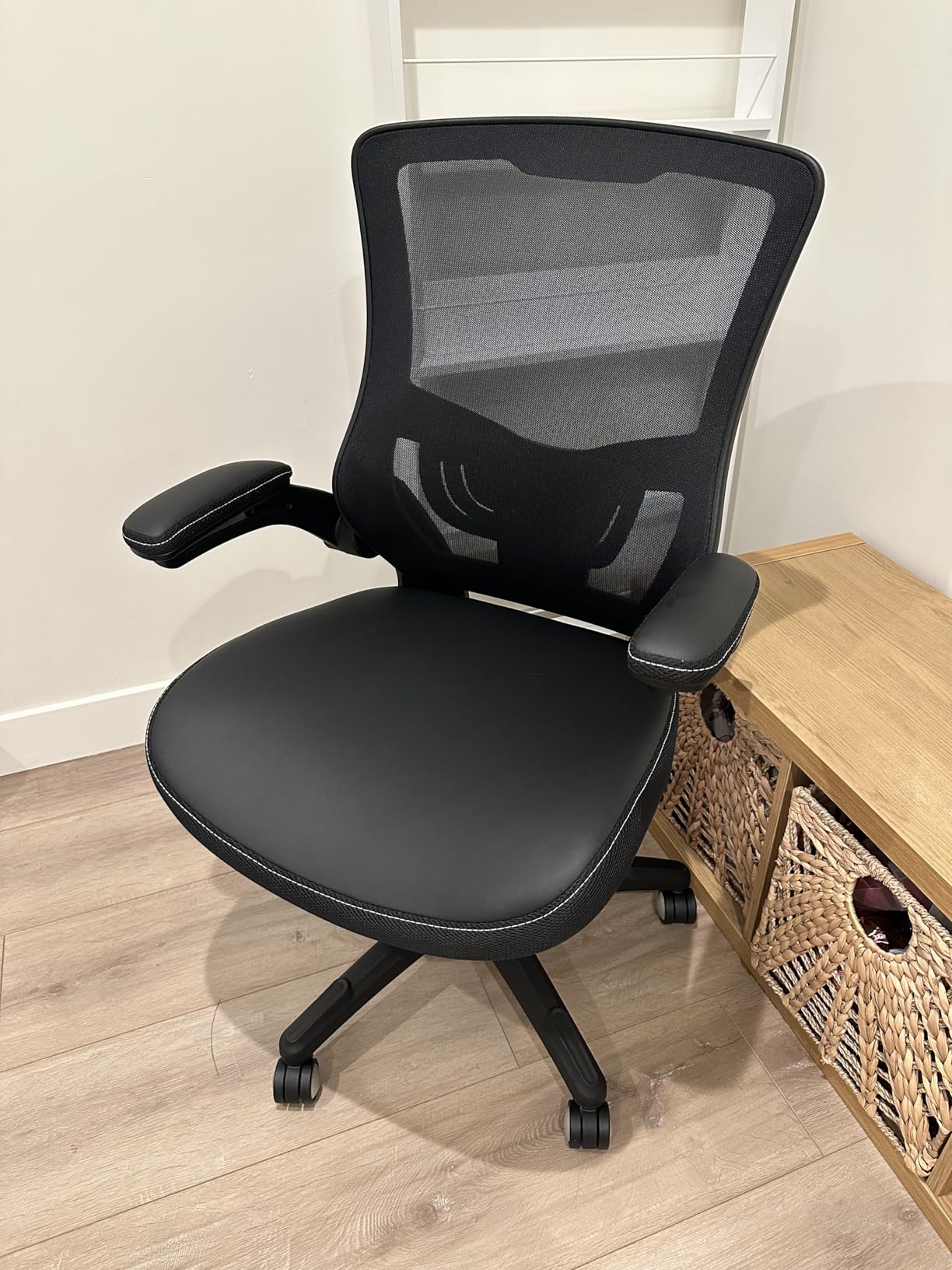 Office Chair Ergonomic Desk Chair Computer PU Leather Home Office Chair Swivel Mesh Back Adjustable Lumbar Support Flip-up Arms Executive Task Chair customer photo 1