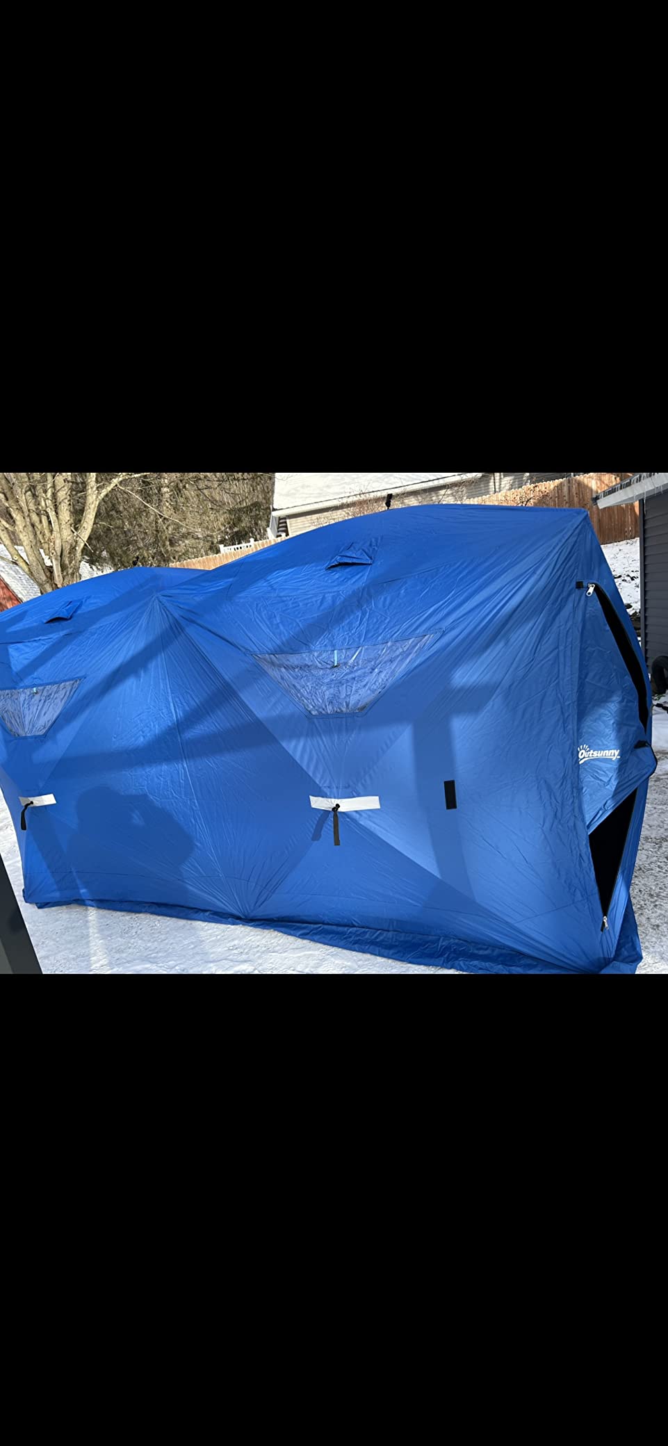 Outsunny Pop-Up Portable Ice Fishing Tent - 5-8 Person Ice Shanty with Two Doors, Windows and Vents, Carry Bag Included customer photo 2