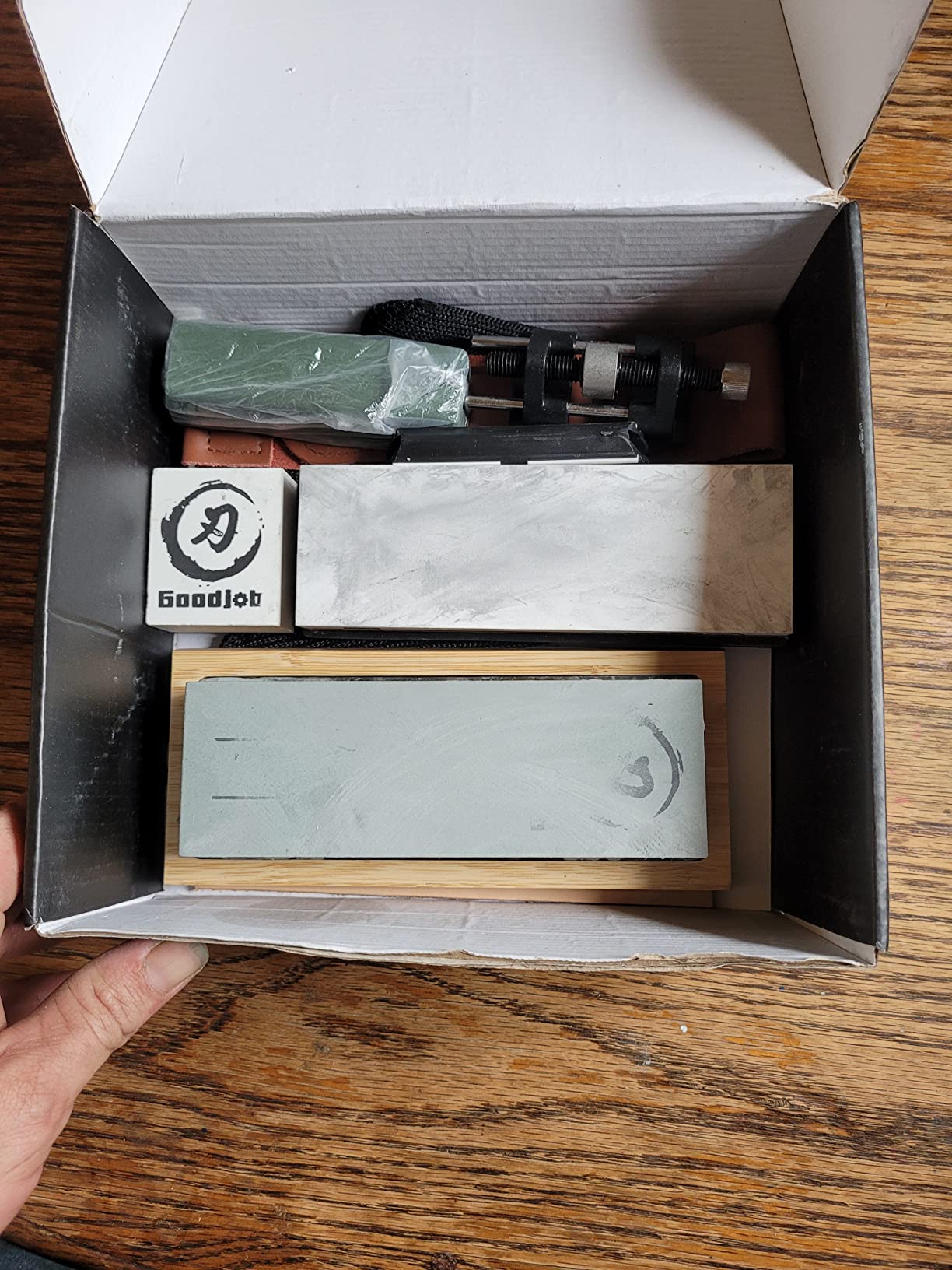 Complete Knife Sharpening Stone Kit - Goodjob Premium Whetstone Knife Sharpener Stone - Dual Grit 400/1000 3000/8000 Wet Stone Sharpening Kit with Cut Resistant Gloves, Honing Guide, Bamboo Base customer photo 2