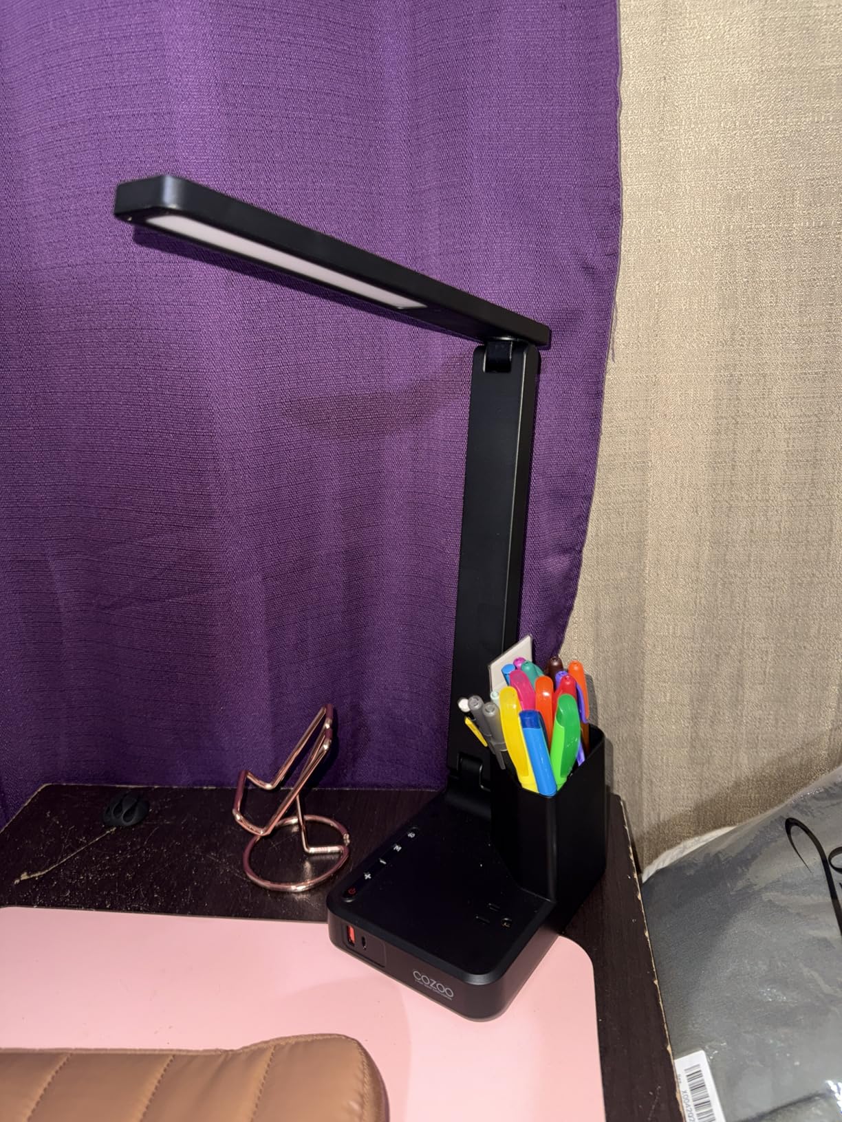cozoo LED Desk Lamps for Home Office, Modern Dimmable Eye Caring Desk Light with USB Charging Ports AC Outlet, Pen Holder,Touch/Memory/Timer, Kids Small Table Lamp for Reading, Bedroom, Study, Craft customer photo 1