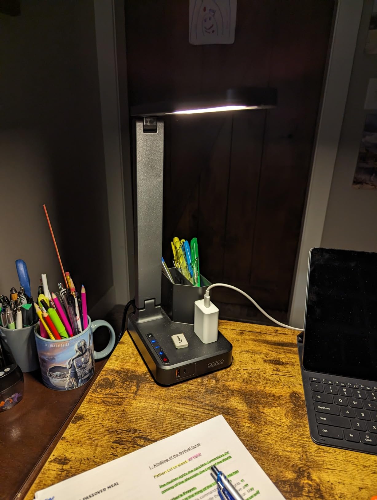 cozoo LED Desk Lamps for Home Office, Modern Dimmable Eye Caring Desk Light with USB Charging Ports AC Outlet, Pen Holder,Touch/Memory/Timer, Kids Small Table Lamp for Reading, Bedroom, Study, Craft customer photo 2
