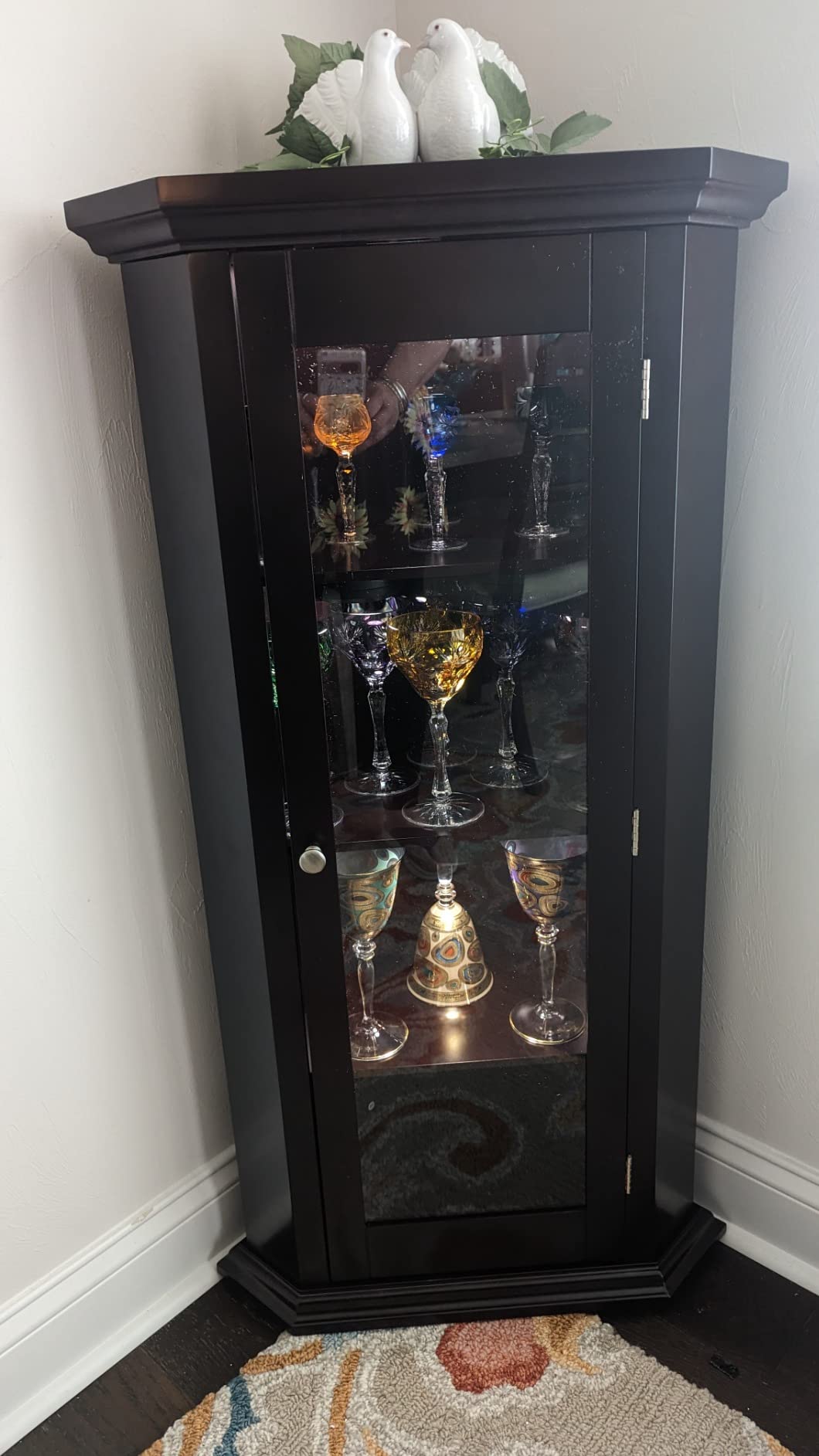 Kings Brand Furniture - Corner Curio Storage Cabinet with Glass Door, White Finish customer photo 1