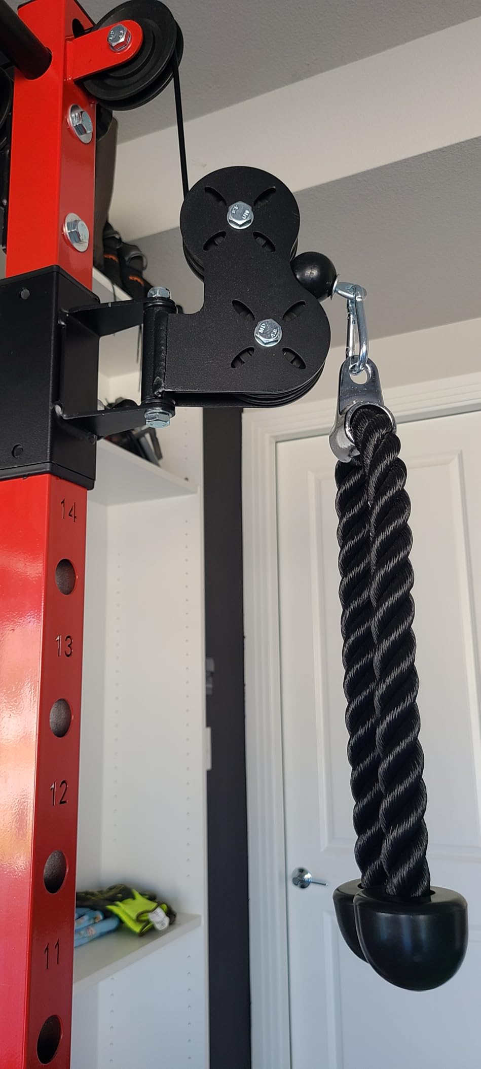Mikolo Folding Squat Rack, Wall Mounted Power Rack with Cable Crossover Machine & LAT Pull Down, Functional Trainer with 5 Adjustable Function Modes, for Home Gym and Space Saving customer photo 2