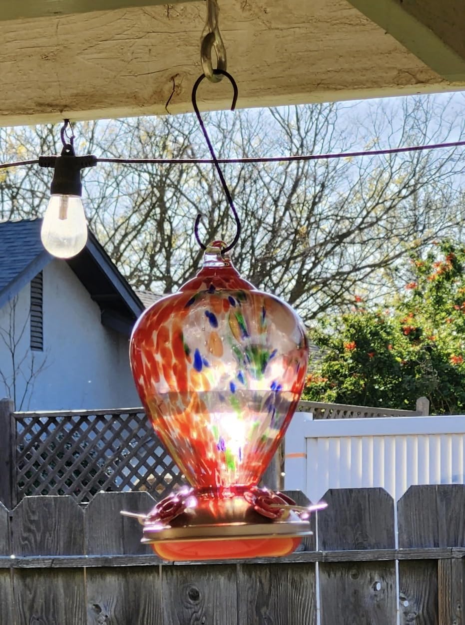 Gifts for Mom 34OZ Hand Blown Glass Hummingbird Feeders for Outdoors Hanging, with Ant Moat Humming Bird Feeders, Porch Backyard Decor Gifts for Women (Floral Balloon) customer photo 1
