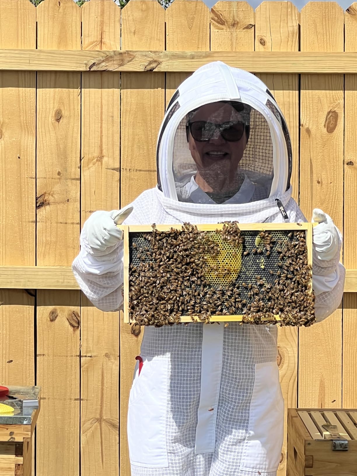 3-Layer Ultra Ventilated Bee Suit for Men & Women - Premium Beekeeping Suit with Bee Gloves & Two Detachable Beekeeping Veils (White 2XL) customer photo 2