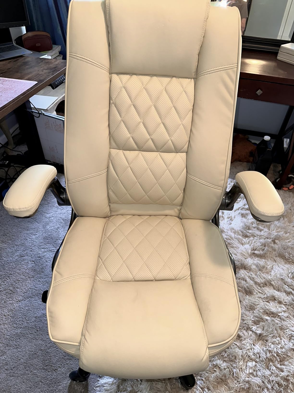 High Back Office Chair- Flip Arms Adjustable Built-in Lumbar Support, Executive Computer Desk Chair Work Chairs, Thick Padded Strong Metal Base Quiet Wheels, Ergonomic Design for Back Pain customer photo 2