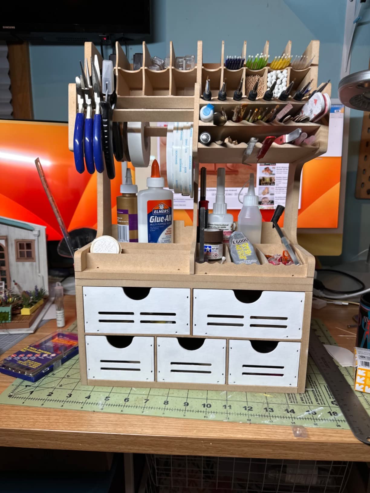 Plastic Model Kit Tool Storage Rack, Drawer Hobby Modeling Tool and Parts Storage, Wooden Paint Organizer with MDF Material, Craft Supplies Storage for Tamiya Gundam Tools, GK2 customer photo 1