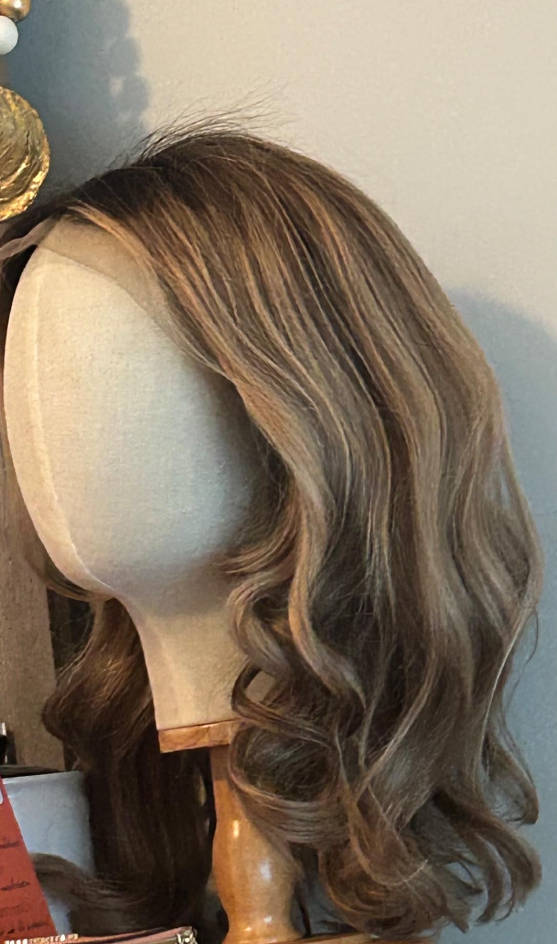 CHADWICK Wig Head Stand Mannequin Head Hat Display Stand Linen Wig Holder, Hat Rack Fabric Head, Canvas Dome + Detachable Wood Stand, Wig Display Model Head Wig Stand for Wigs, Hats, Caps, Headdress customer photo 1