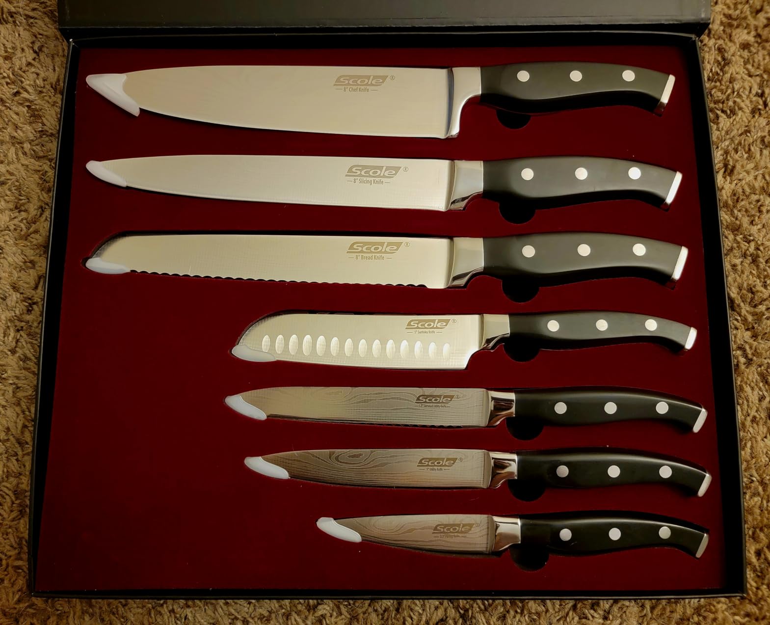 SCOLE Chef Knife Ultra Sharp Kitchen Knife Set 7-Piece, Premium German 1.4116 Stainless Steel Chefs Knife Set, Ergonomic Handle Professional Full Tang Knives Set for Kitchen with Gift Box customer photo 1