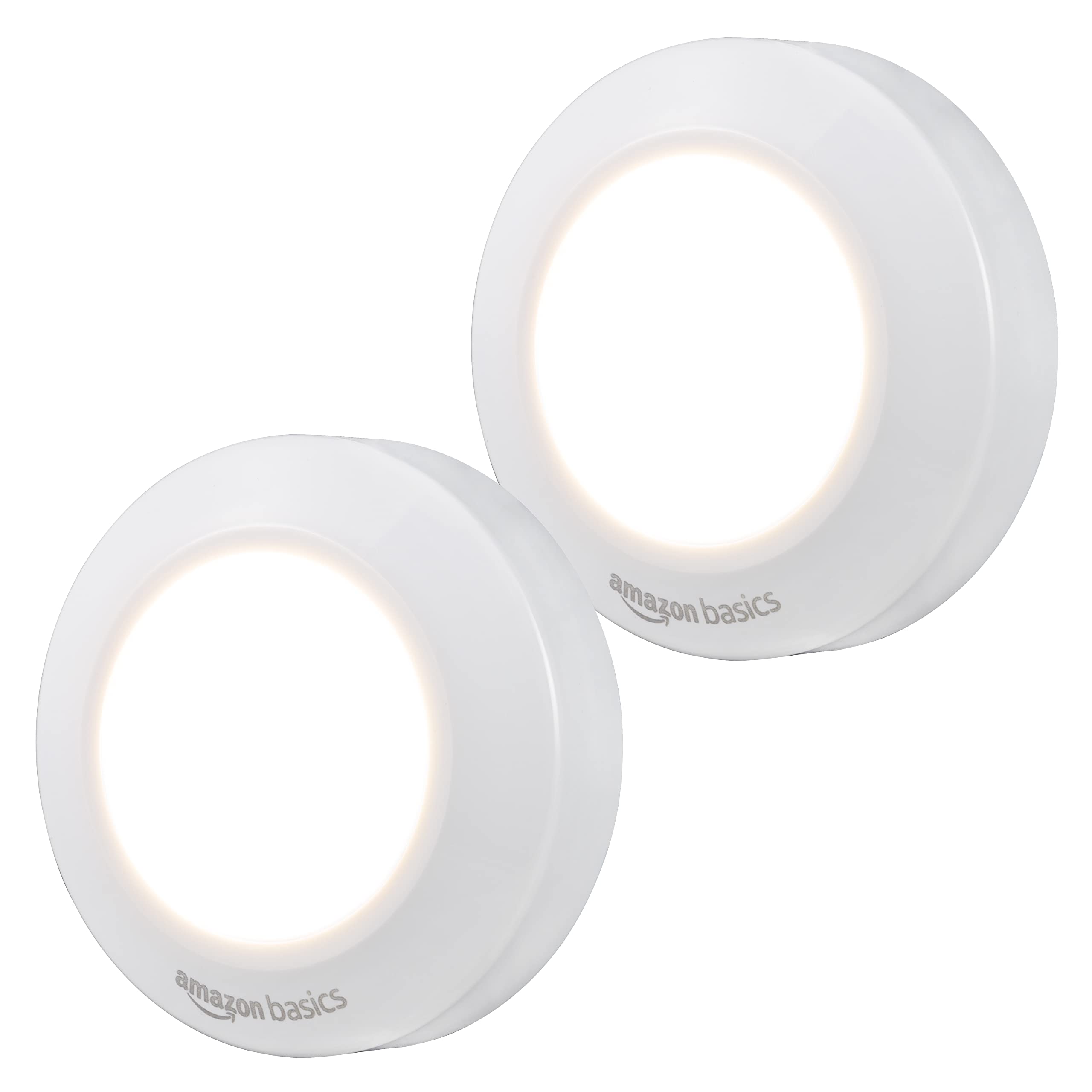Amazon Basics LED Puck Lights, Battery Operated, 50 Lumens, Under Cabinet Lighting, Easy to Install, Easy to Use, Adhesive Backing, 2-Pack, White customer photo 1
