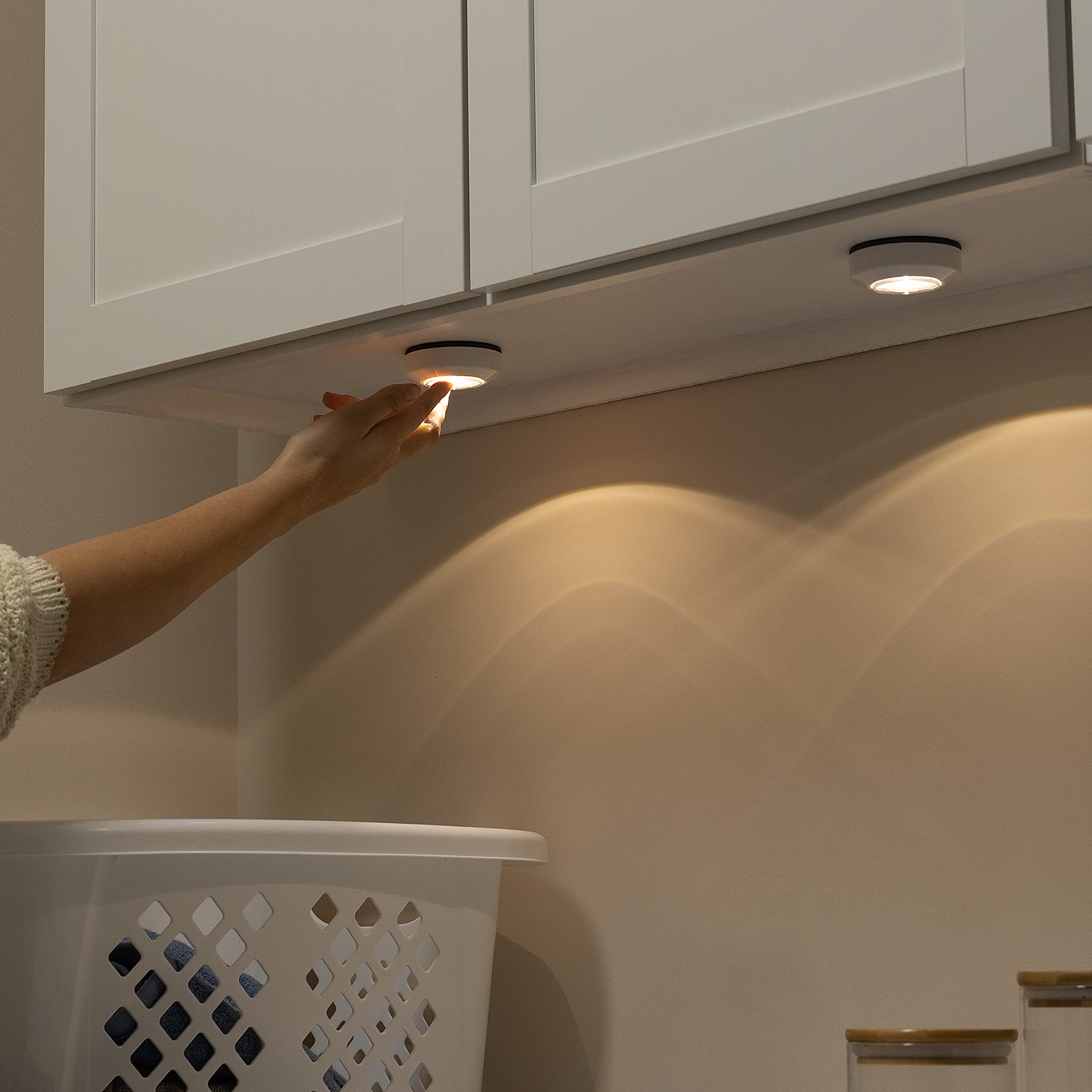 Amazon Basics LED Puck Lights, Battery Operated, 50 Lumens, Under Cabinet Lighting, Easy to Install, Easy to Use, Adhesive Backing, 2-Pack, White customer photo 2
