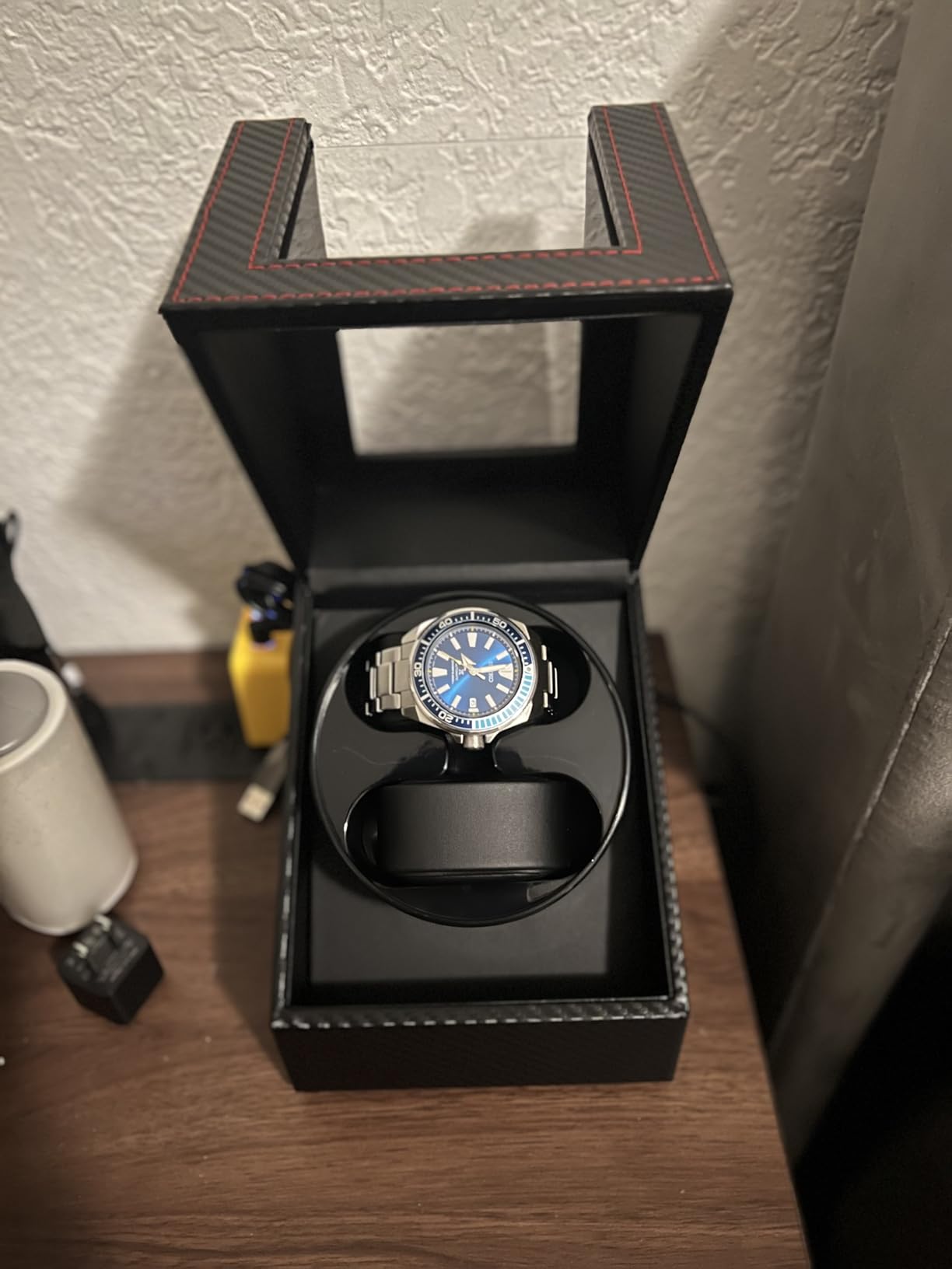 Mcbazel Watch Winder for Automatic Watches, Double Automatic Watch Winder Box with Quiet Japan-made Motor, 2 Slots (Black PU Leather) customer photo 2