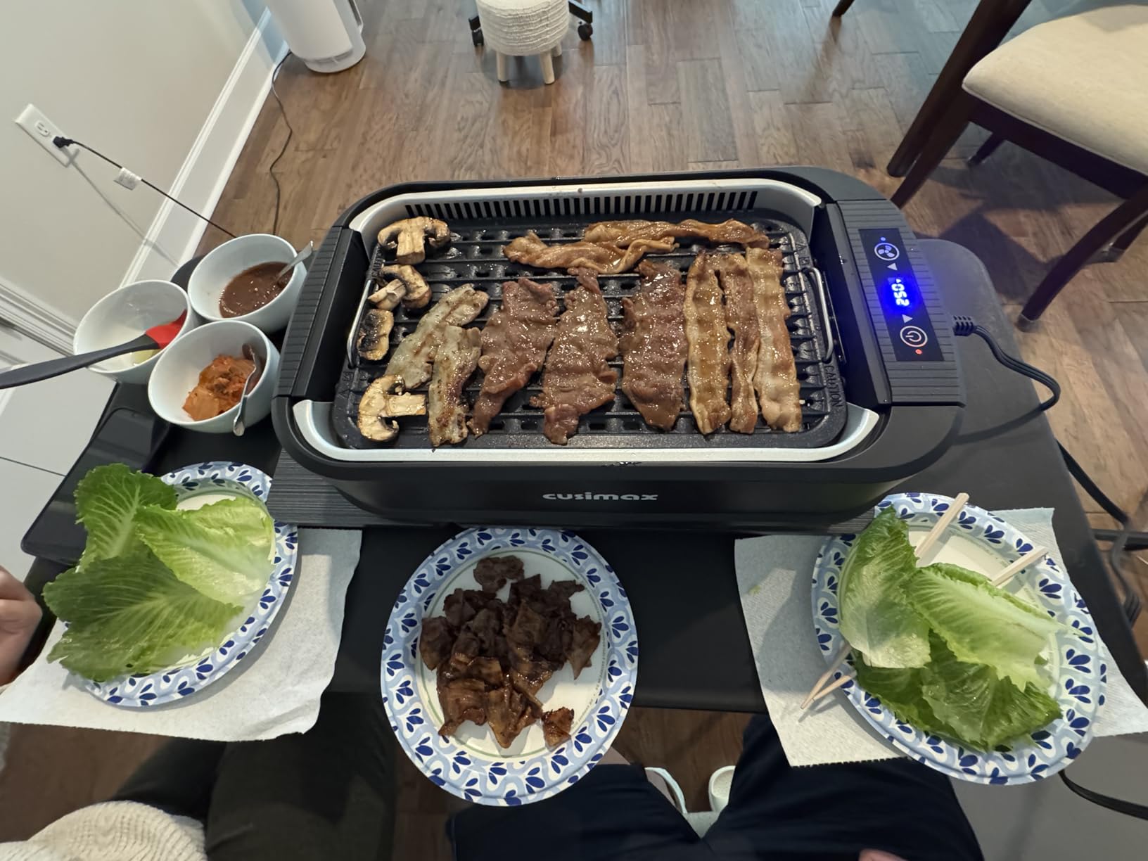 Indoor Grill, CUSIMAX Smokeless Grill Indoor, 1500W Electric Grill Griddle Korean BBQ with LED Smart Display & Tempered Glass Lid, Non-stick Removable Grill Plate & Griddle Plate, Black customer photo 1