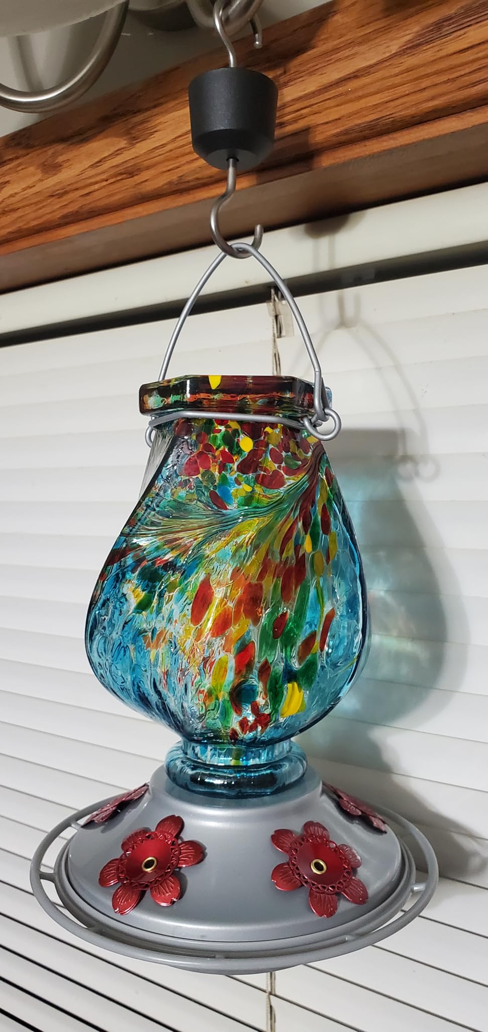 BOLITE Hummingbird Feeder, Hand Blown Glass Hummingbird Feeders for Outdoors Hanging with Ant Moat, 5 Bee-Proof Ports, Leak-Proof, 360° Perch, 22oz, Blue, Gifts for Women Men, Gifts for Mom Dad customer photo 1