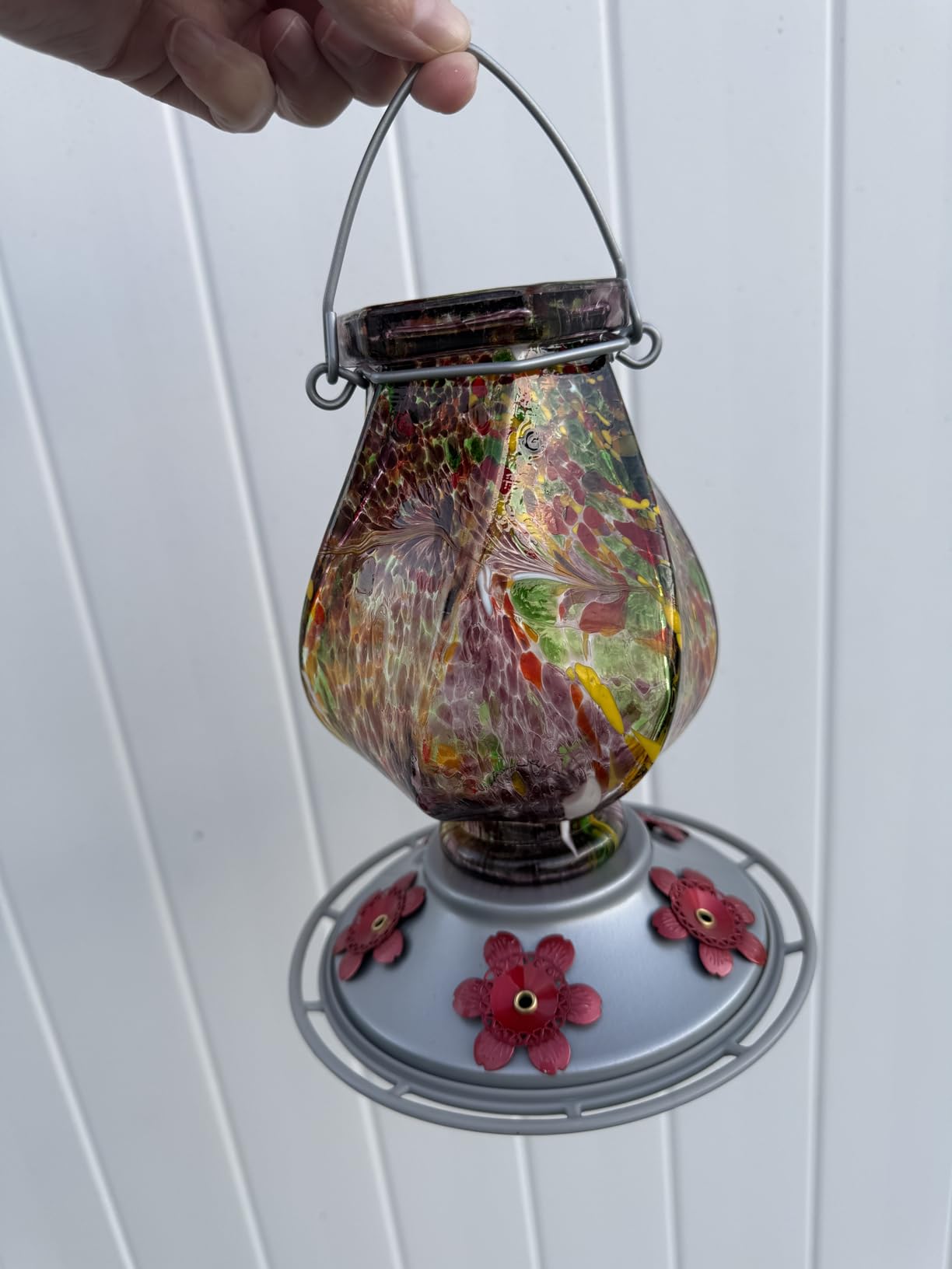 BOLITE Hummingbird Feeder, Hand Blown Glass Hummingbird Feeders for Outdoors Hanging with Ant Moat, 5 Bee-Proof Ports, Leak-Proof, 360° Perch, 22oz, Blue, Gifts for Women Men, Gifts for Mom Dad customer photo 2