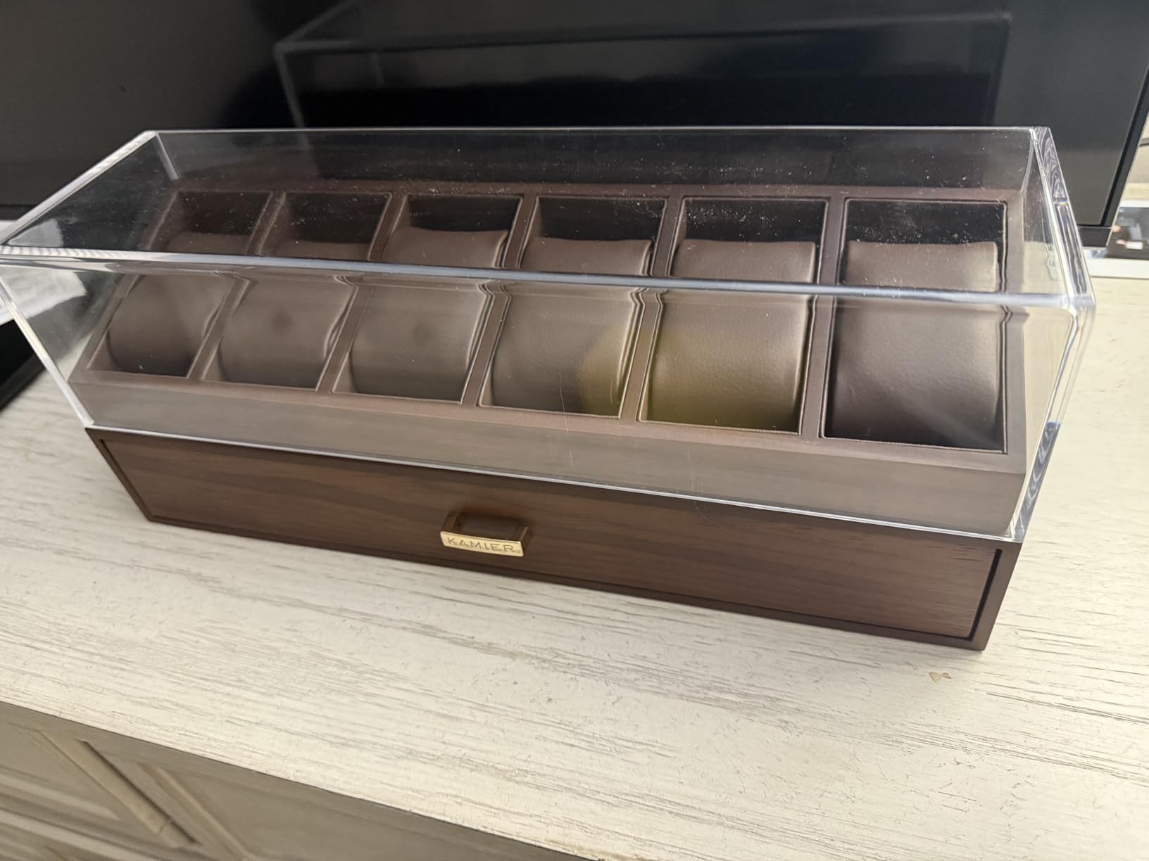KAMIER High End Wooden Watch Box with 6 Slots & Glass Lid - 2-Layer Jewelry Organizer for Men - Watch Display Case, Ideal Business Gift for Watch Enthusiasts (with Gift Box), Walnut customer photo 1