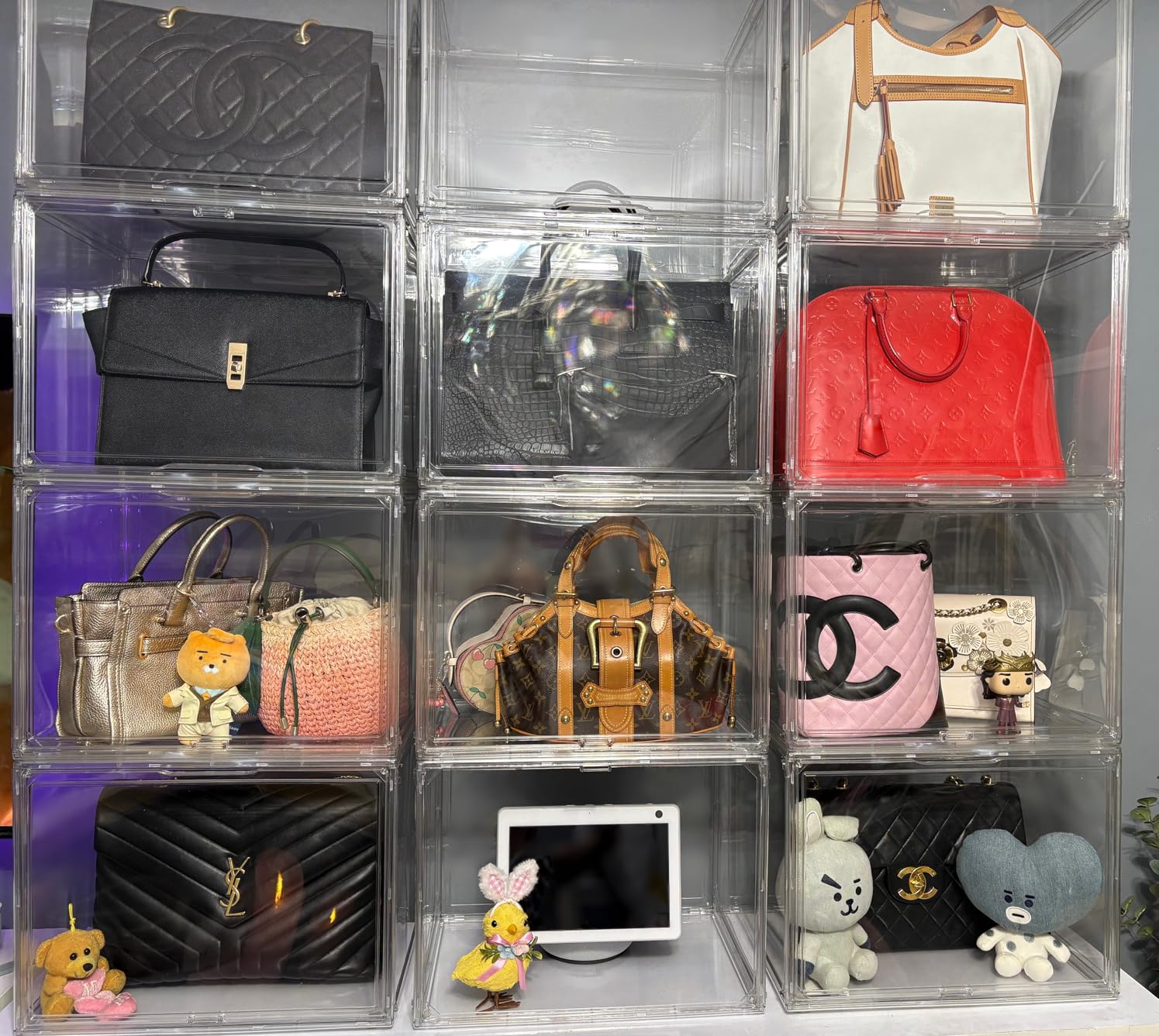 GUDEMAY Clear Stackable Plastic Storage Bins with Magnetic Lid, Dustproof Book & Cosmetic Acrylic Display Cases, Large Figures Collectibles Showcase, Shoe Box, Protection Organizer (L, Count, 3) customer photo 1