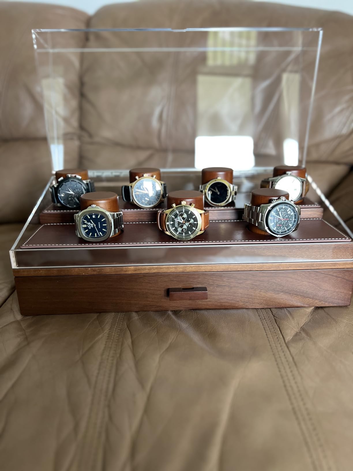 Premium 7 Slot Watch Box for Men - Large Wooden Watch Display Case with Hinged Cover, Leather Lining & Drawer - Watch Holder Organizer Stand - Handcrafted Luxury Father's Day Present for Men customer photo 1