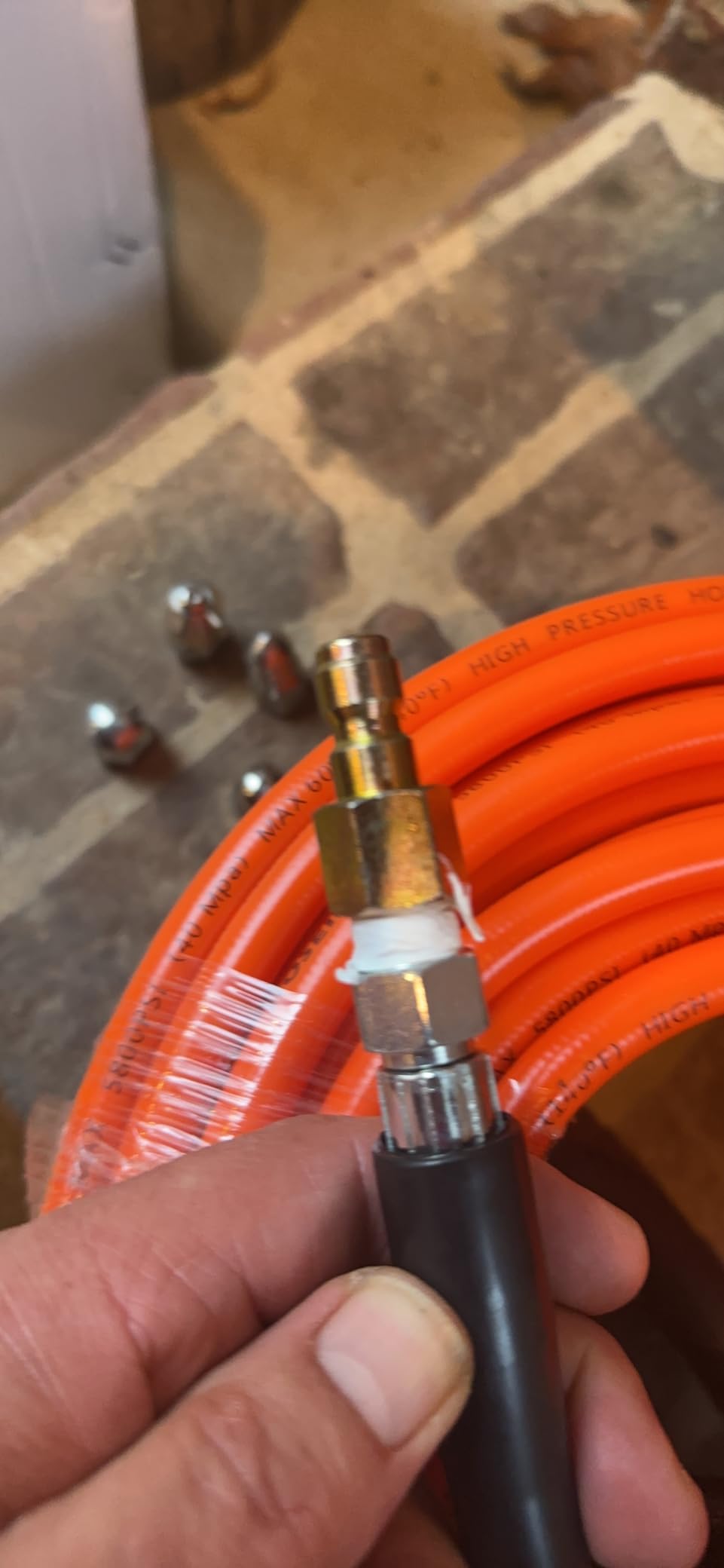 50FT Sewer Jetter Kit for Pressure Washer, 5800 PSI Water Jet Drain Cleaner Hose With Corner Rotating Button Nose Nozzle, 1/4 Inch NPT, Spanner Handle and Strap customer photo 1