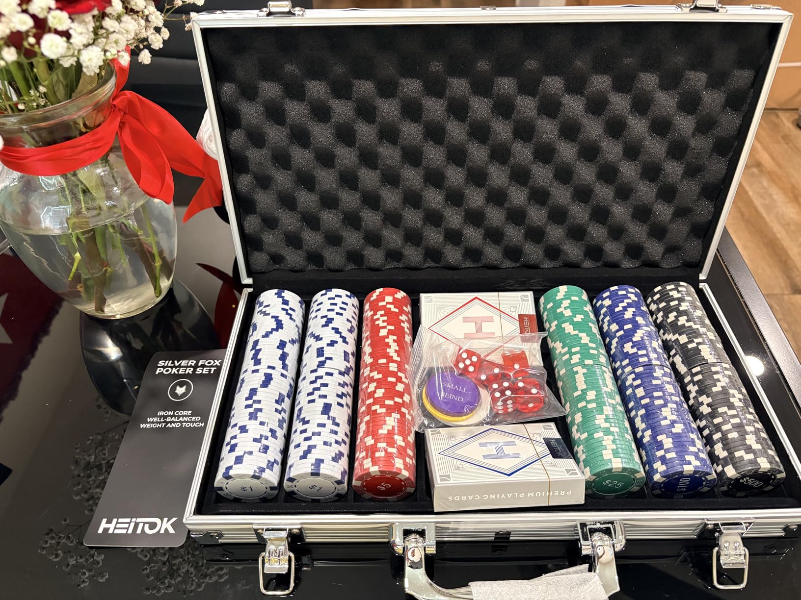 HEITOK 500pcs Numbered Poker Chip Set - 11.5g Heavyweight Casino Grade Poker Chips with Aluminum Case, 2 Decks, Dealer Buttons for Texas Hold'em & Blackjack, Adult Game Night Kit customer photo 1