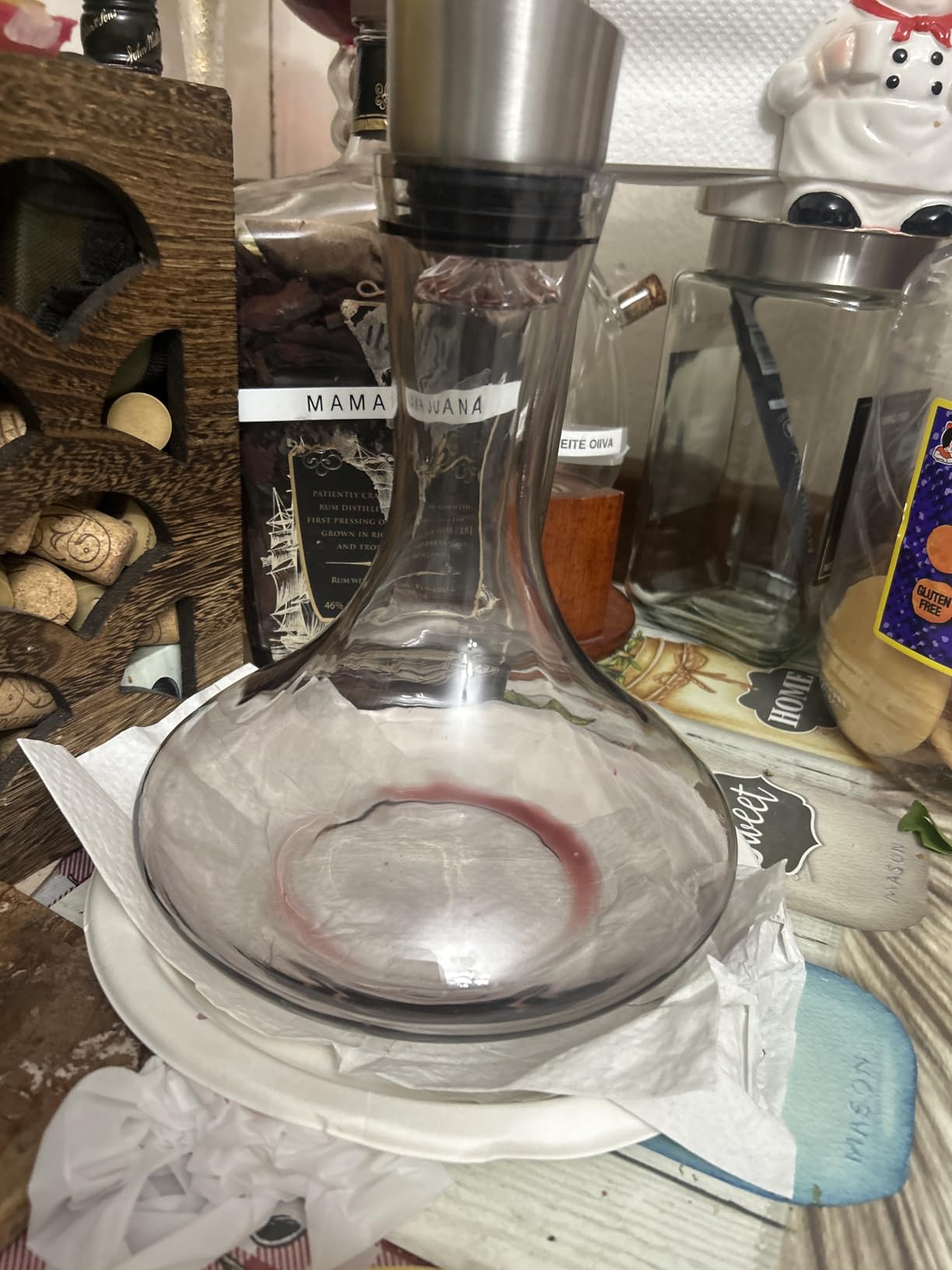 Wine Decanter, Red Wine Carafe, Decanter with Built-in Aerator Pourer, 100% Hand Blown Lead-free Crystal Glass with Stainless Steel Pourer Lid, Filter customer photo 1