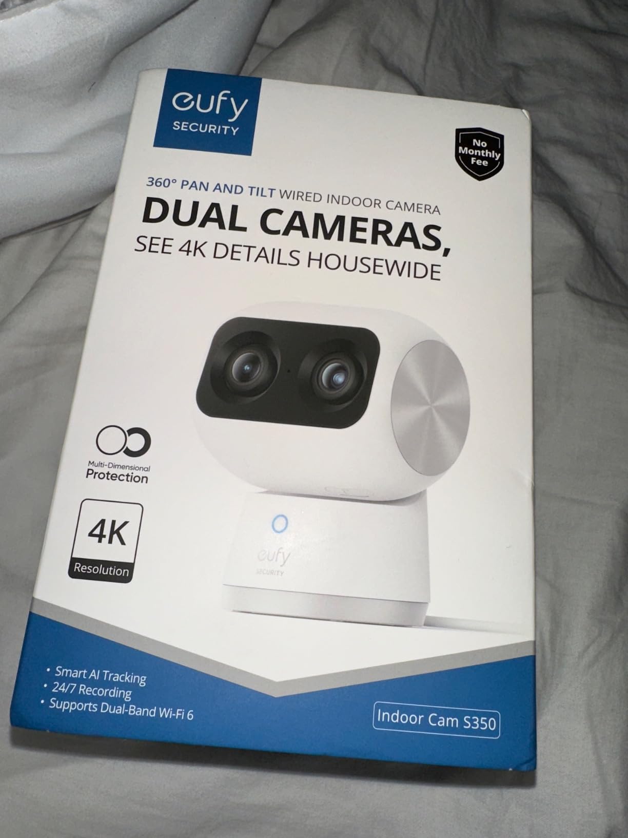 eufy Security 4K Indoor Cam S350, No Subscription, Dual Cameras, 8× Zoom, 360° Coverage, Works as a Pet Camera, Nanny/Senior/Baby Monitor, AI Auto-Tracking, Human/Pet/Cry Detection, 2.4/5 GHz Wi-Fi customer photo 2