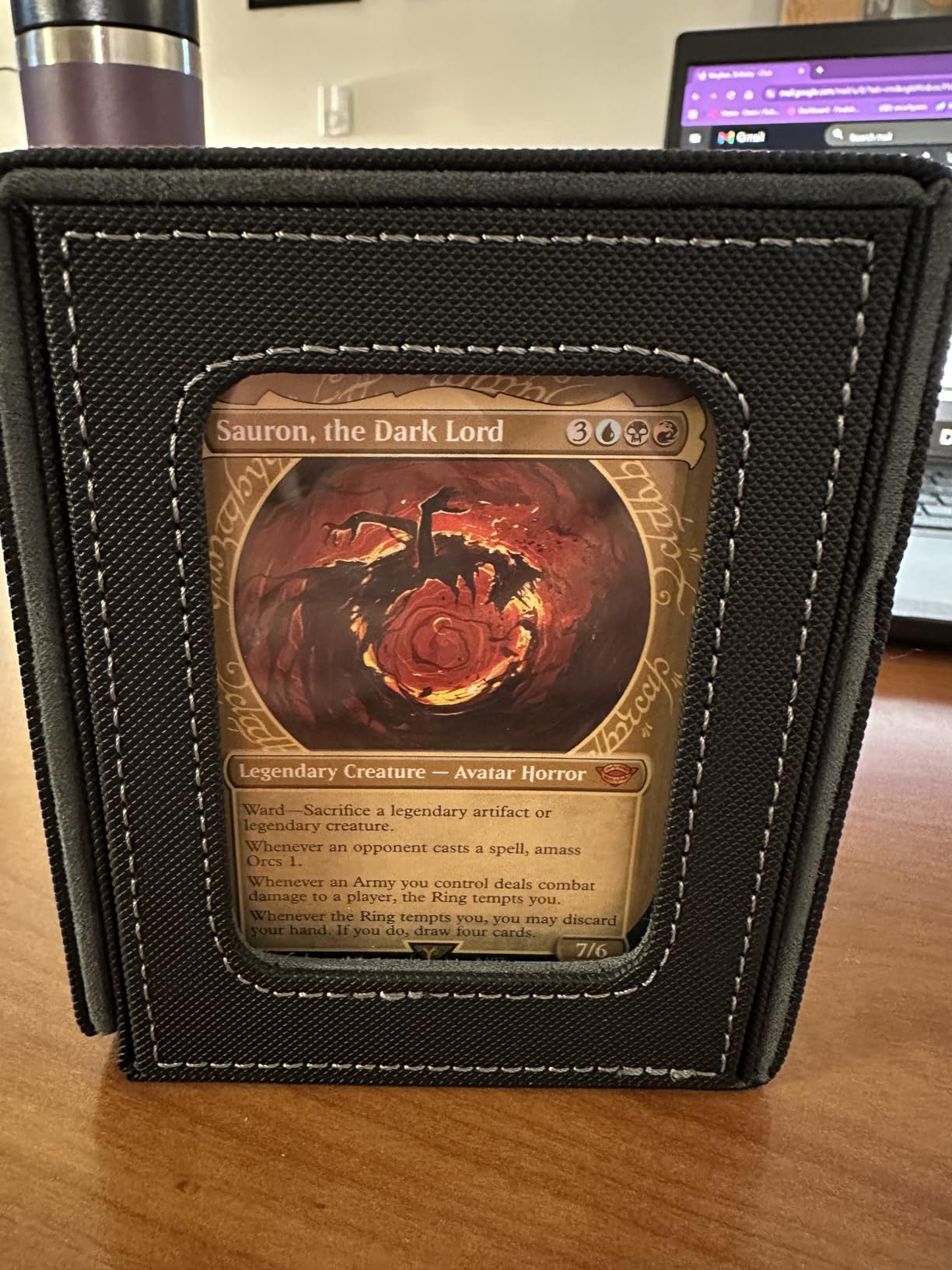 Mage Tech Card Deck Box for MTG Commander - Patented Design, Commander Display, Fits 100 Double-Sleeved Cards, 35pt Card Brick & Dice Tray - Black/Red customer photo 1