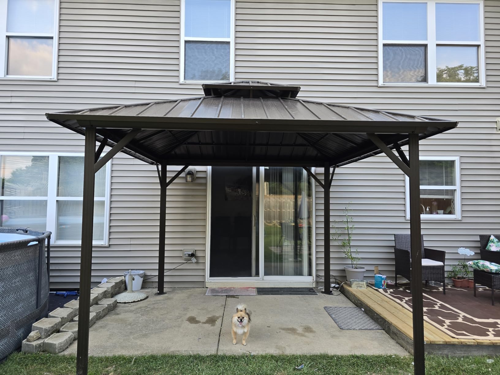 10x10 ft Hardtop Gazebo Outdoor Aluminum Patio Gazebo Double Roof Galvanized Steel Canopy with Netting and Curtains for Garden, Backyard, Deck and Lawns customer photo 1