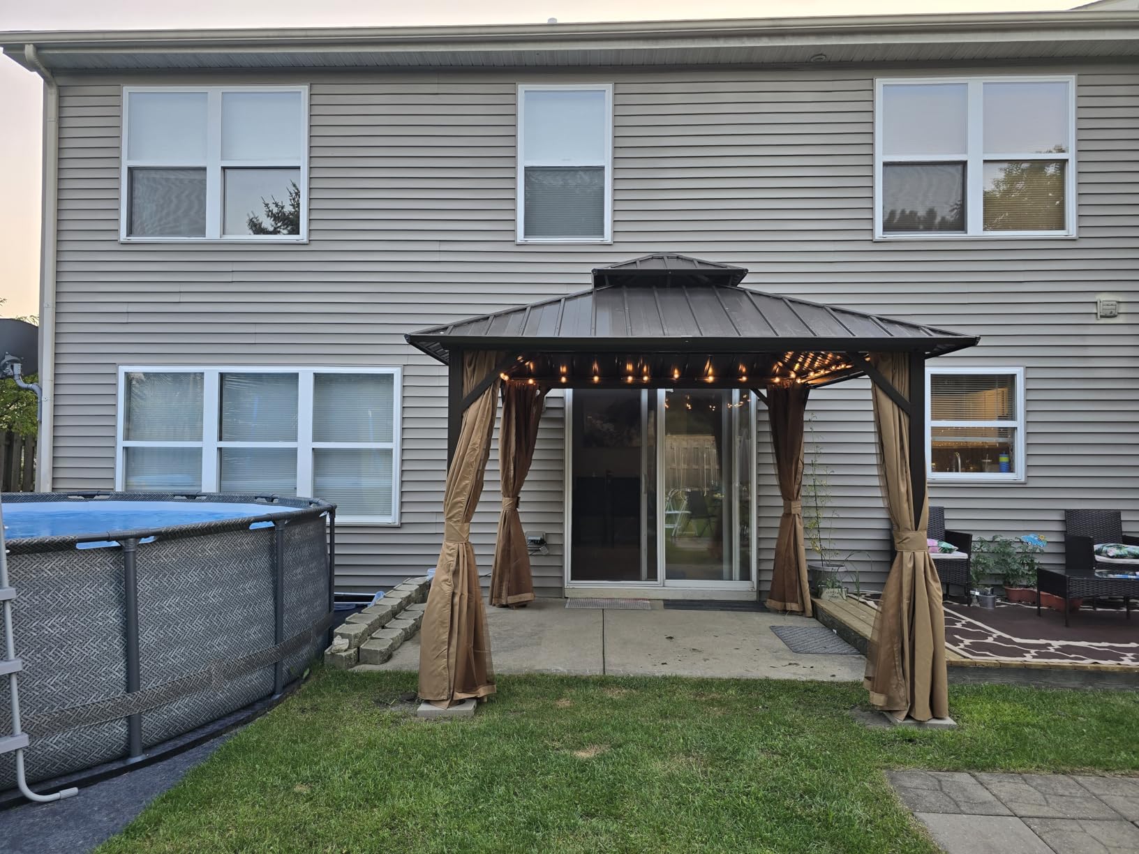 10x10 ft Hardtop Gazebo Outdoor Aluminum Patio Gazebo Double Roof Galvanized Steel Canopy with Netting and Curtains for Garden, Backyard, Deck and Lawns customer photo 2